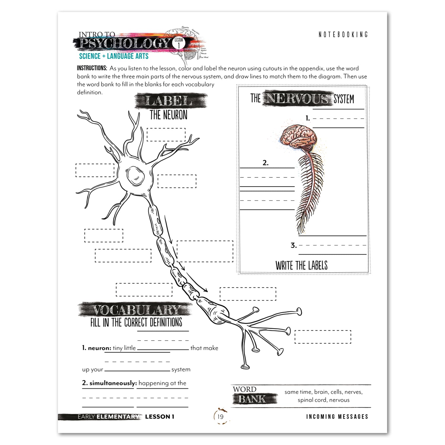 Psychology homeschool unit study print in early elementary notebooking page