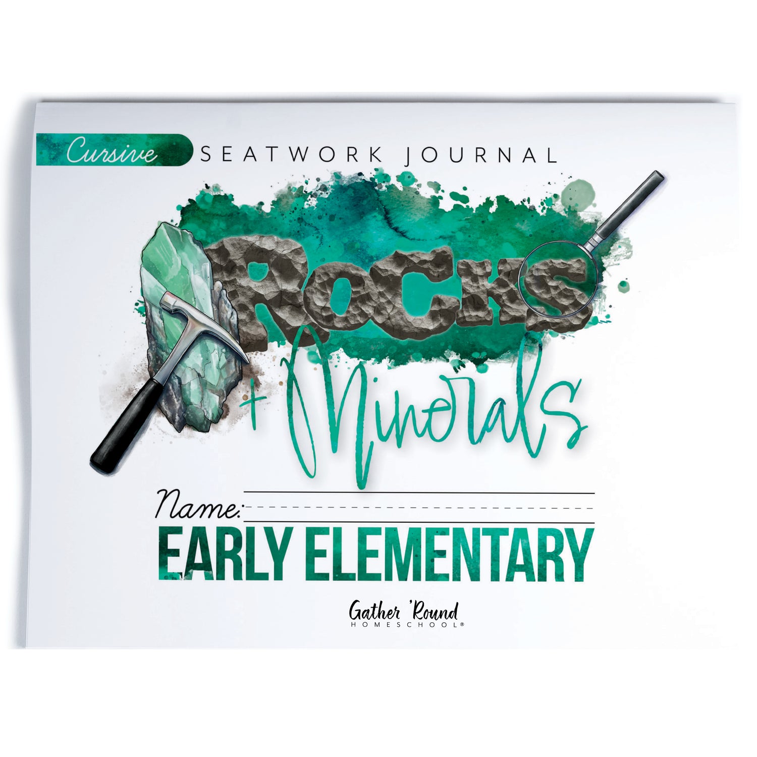 Rocks + Minerals homeschool unit study printed student seatwork journal in cursive for Early Elementary
