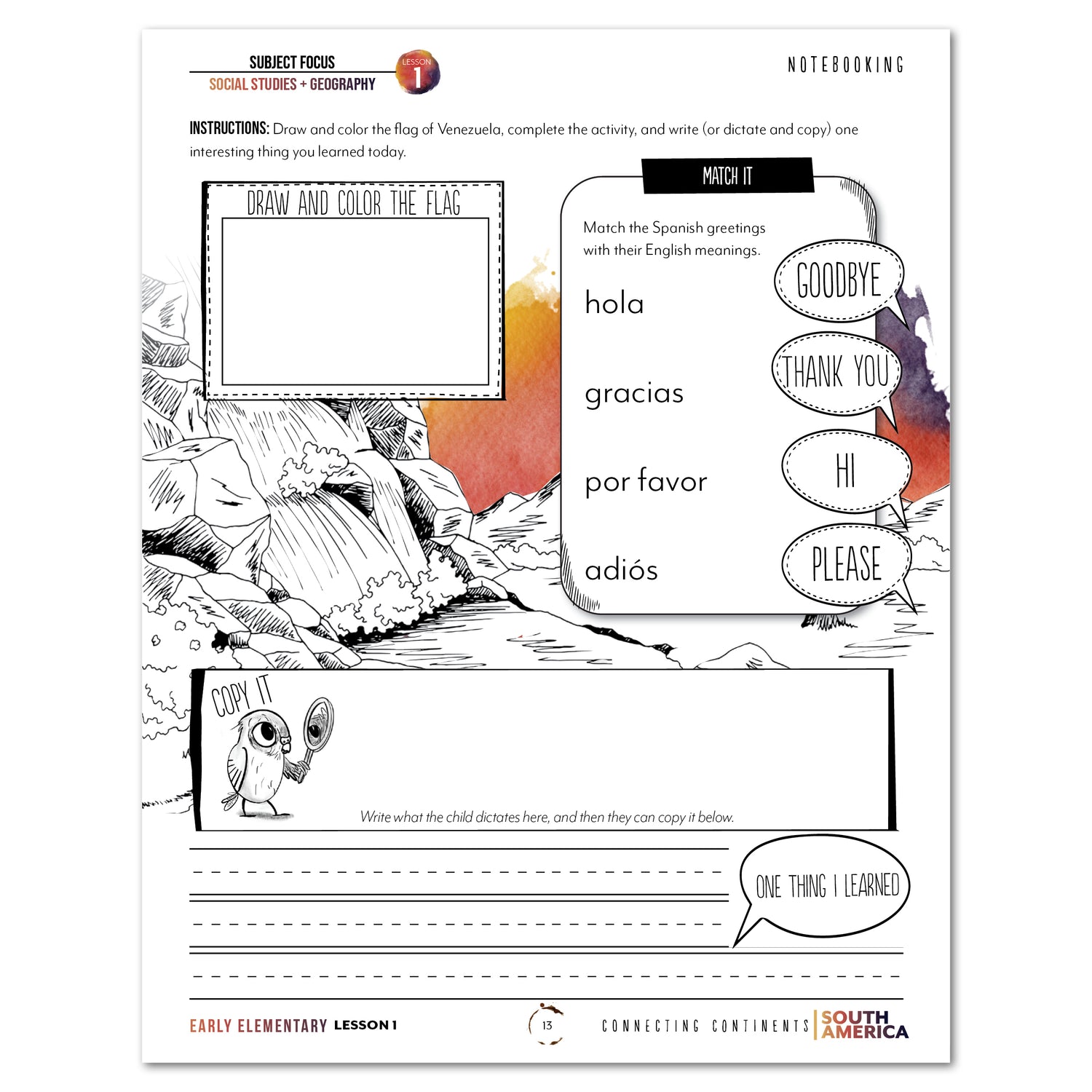 South America homeschool unit study printed student workbook Early Elementary notebooking worksheet