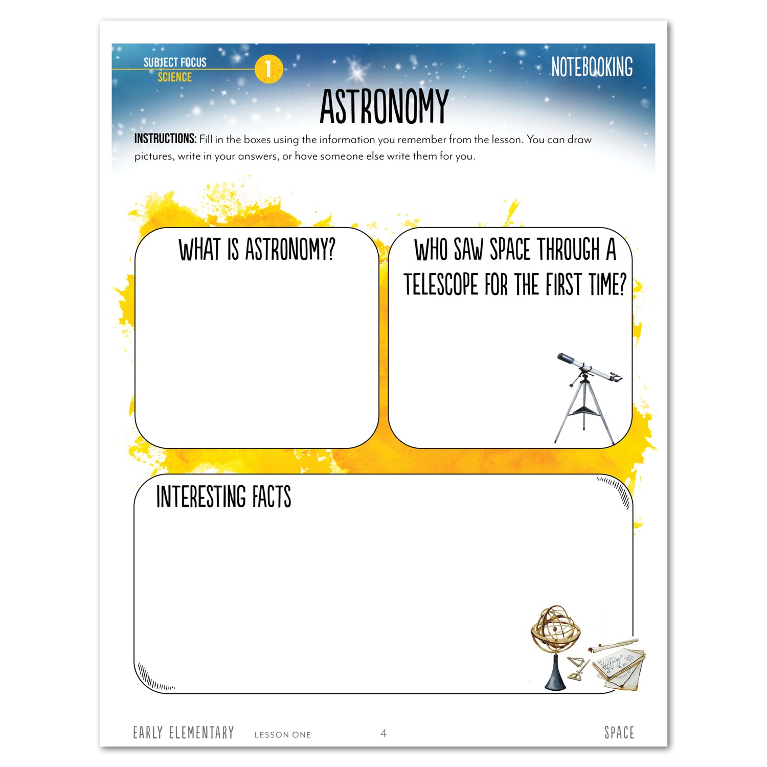 Space homeschool unit study print student workbook student workbook Early Elementary notebooking