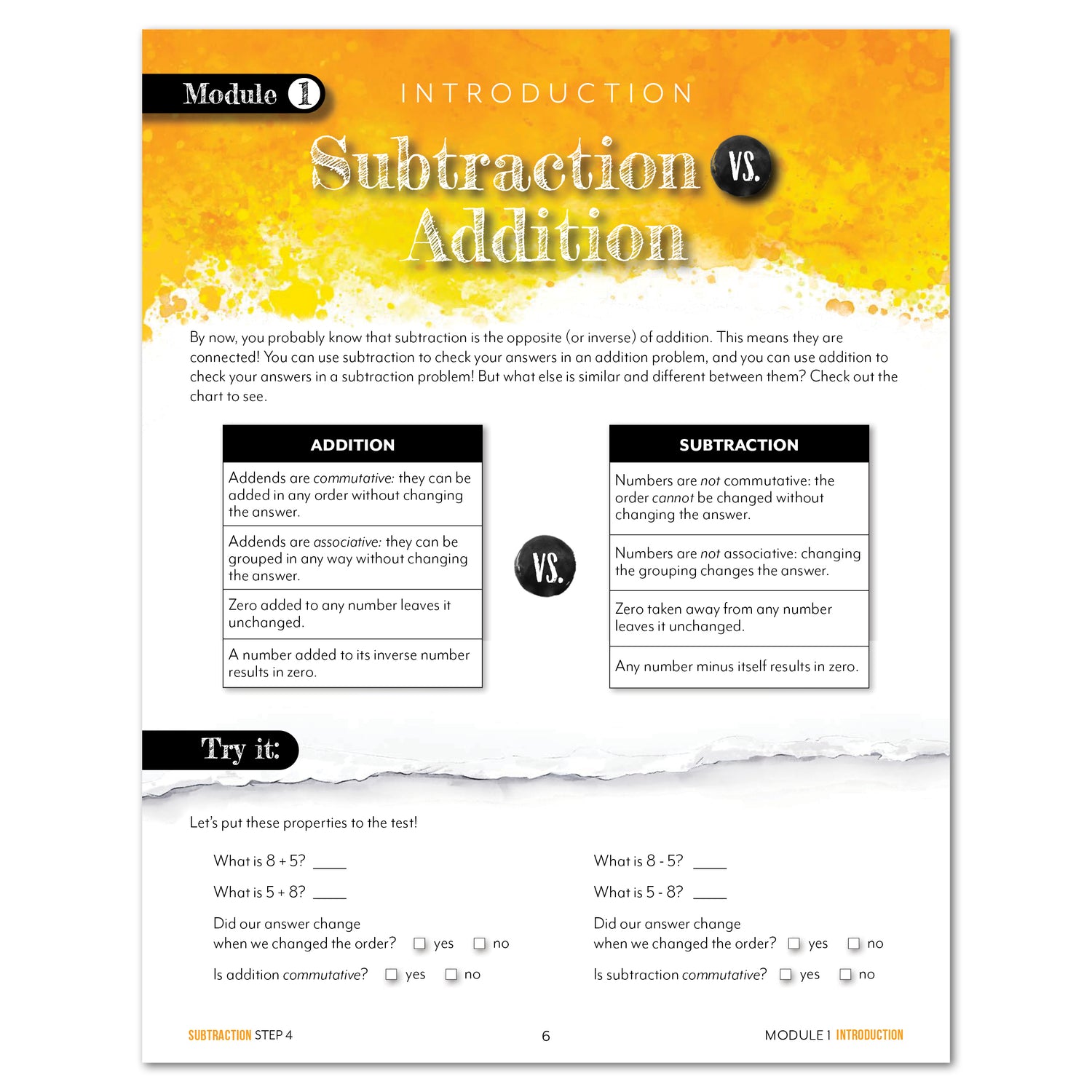 Subtraction Modular Math step 4 printed book module 1 introduction