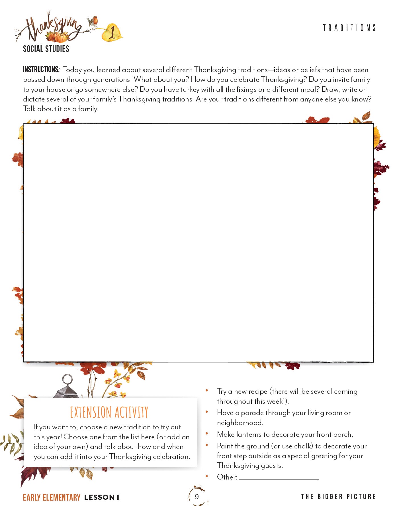 Thanksgiving Homeschool Unit Study Printed Early Elementary Student Book Lesson 1 Traditions