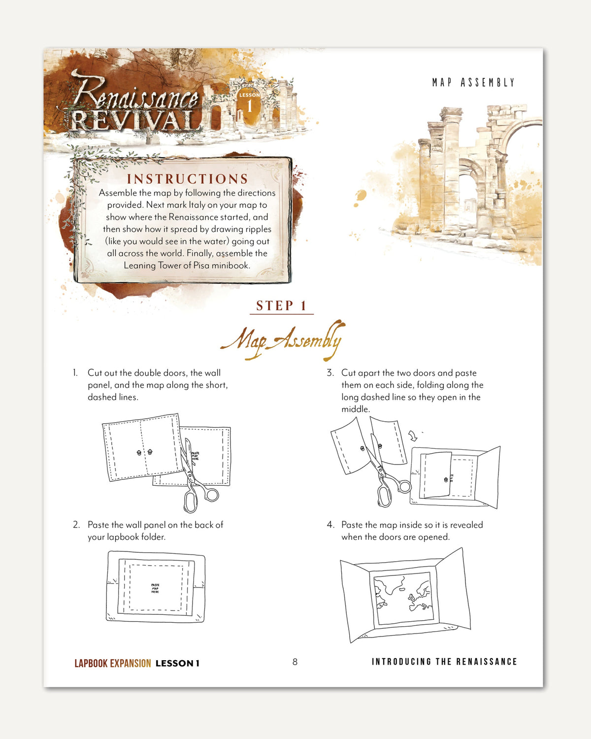 Renaissance and Revival Homeschool Unit Study Digital Bundle Lapbook Instructions Lesson 1 Map Assembly