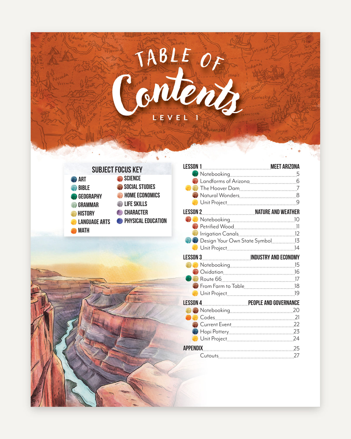 Arizona Fifty States Homeschool Unit Study Digital Student Book Level 1 Table of Contents