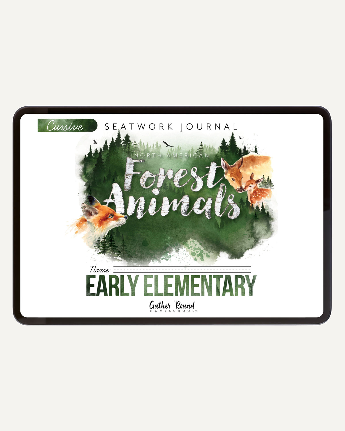North American Forest Animals homeschool unit study digital student seatwork journal in cursive for early elementary