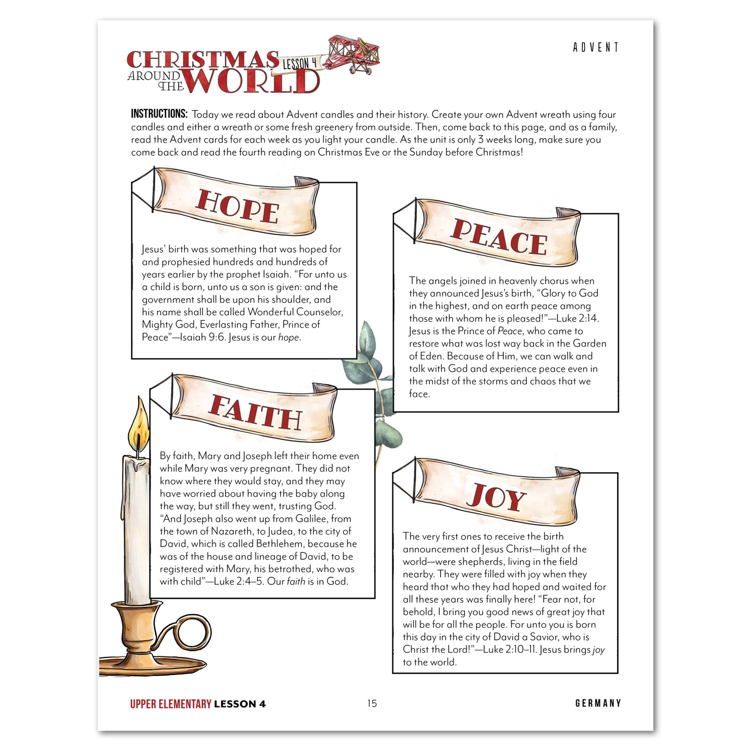 Christmas Around the World Homeschool Unit Study Printed Upper Elementary Student Book Lesson 4 Advent