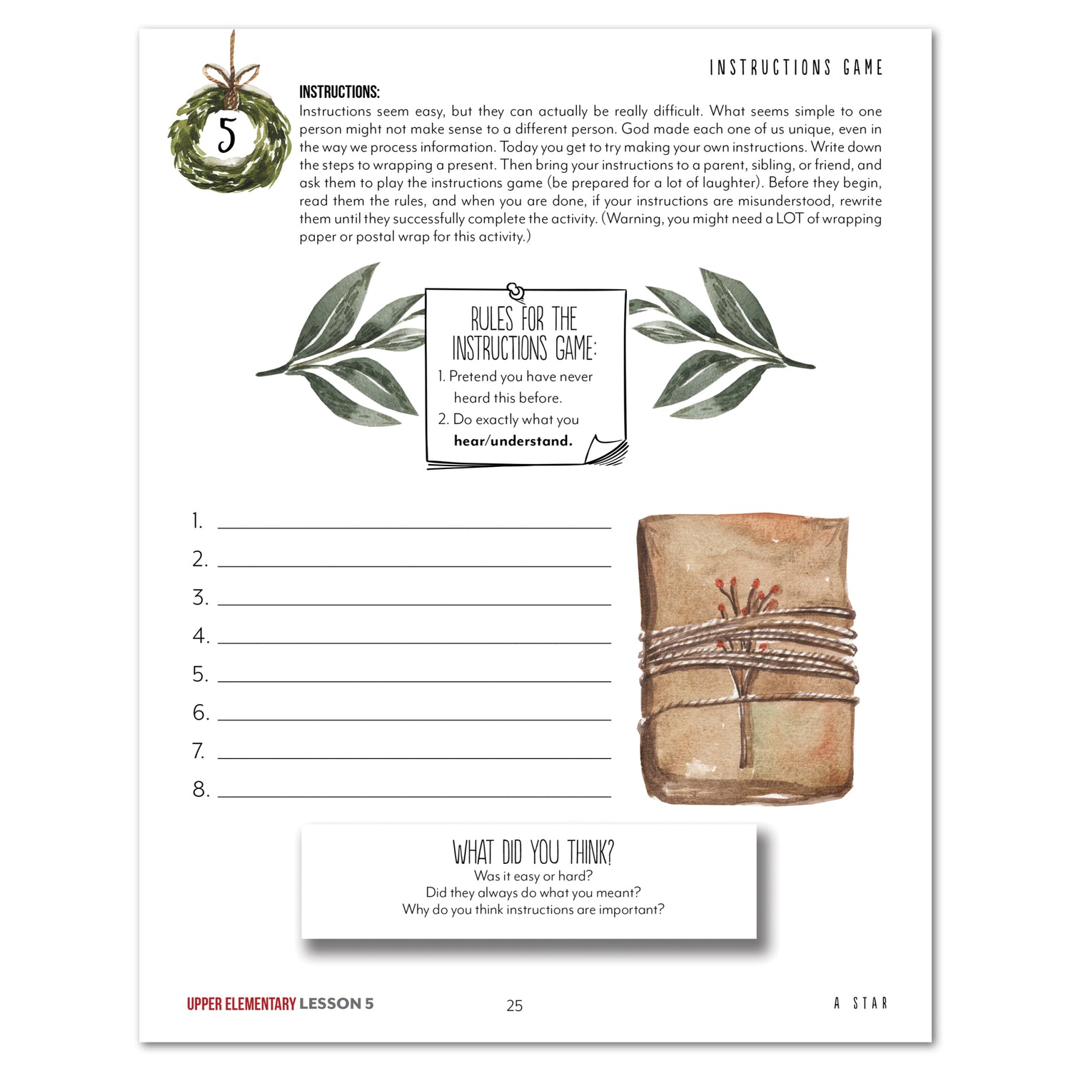 First Christmas homeschool unit study digital student workbook in Upper Elementary with Teacher's Guide combo lesson five