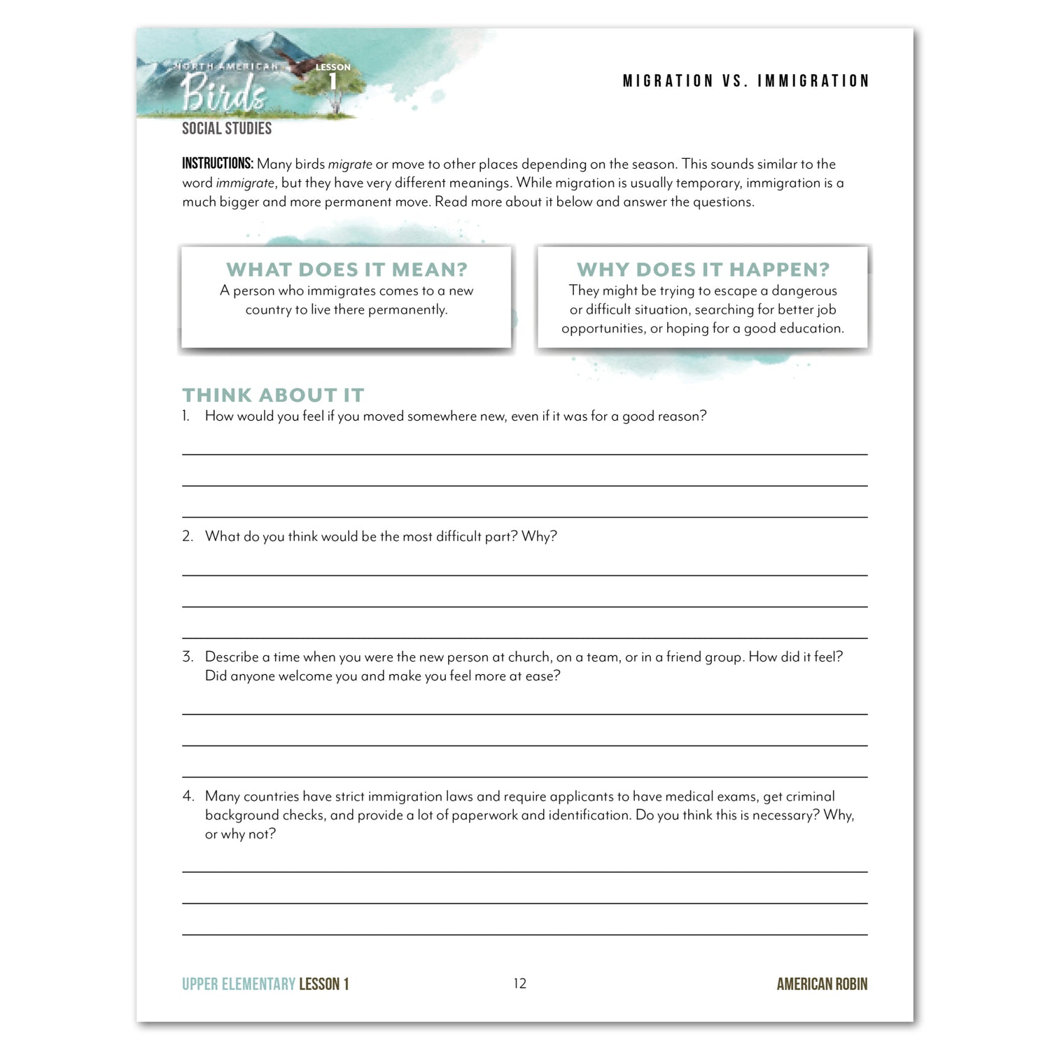 North American Birds part two homeschool unit study printed student workbook upper elementary lesson one