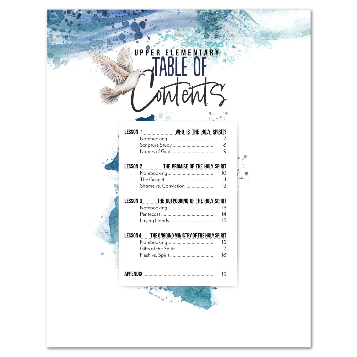 Pentecost Homeschool Unit Study Printed Upper Elementary Student Book Table of Contents