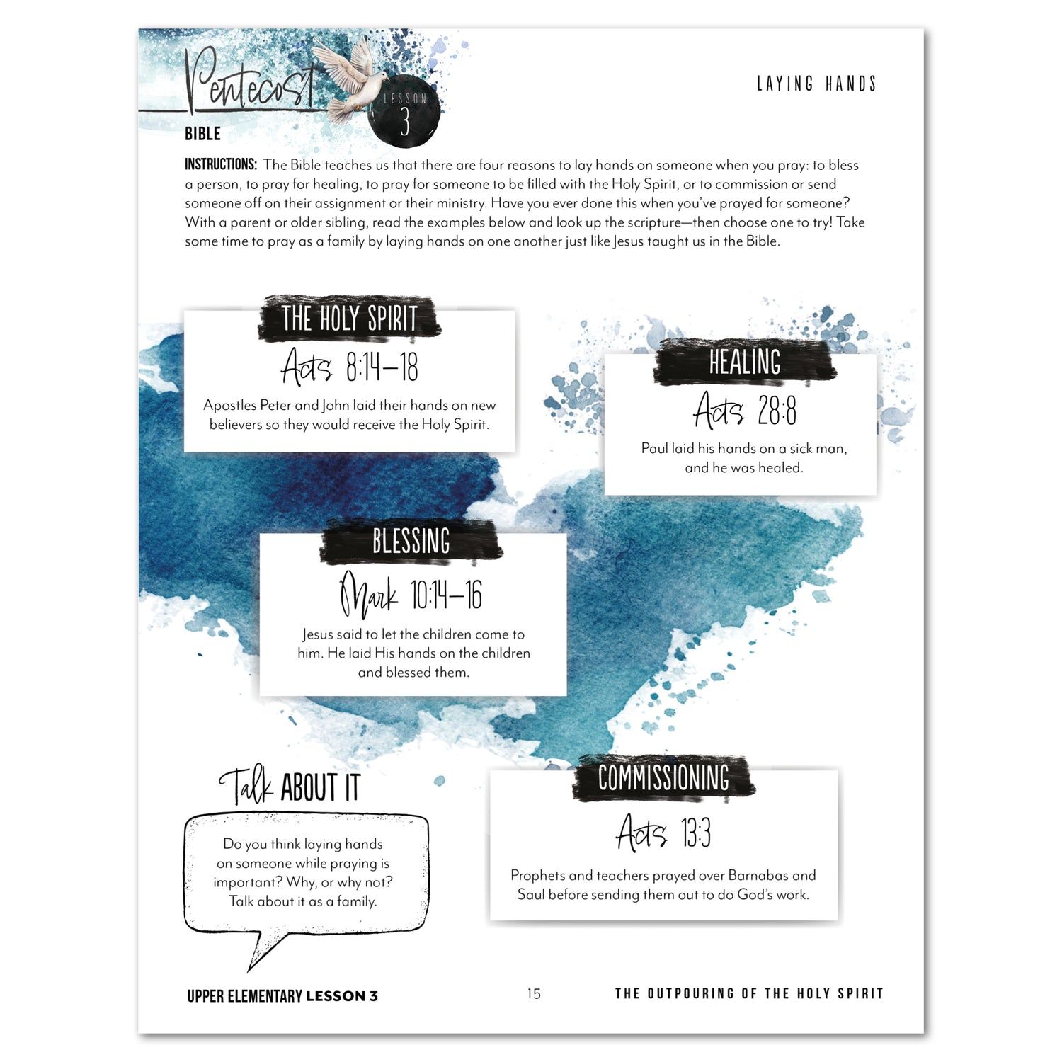 Pentecost Homeschool Unit Study Printed Upper Elementary Student Book Lesson 3 Laying Hands