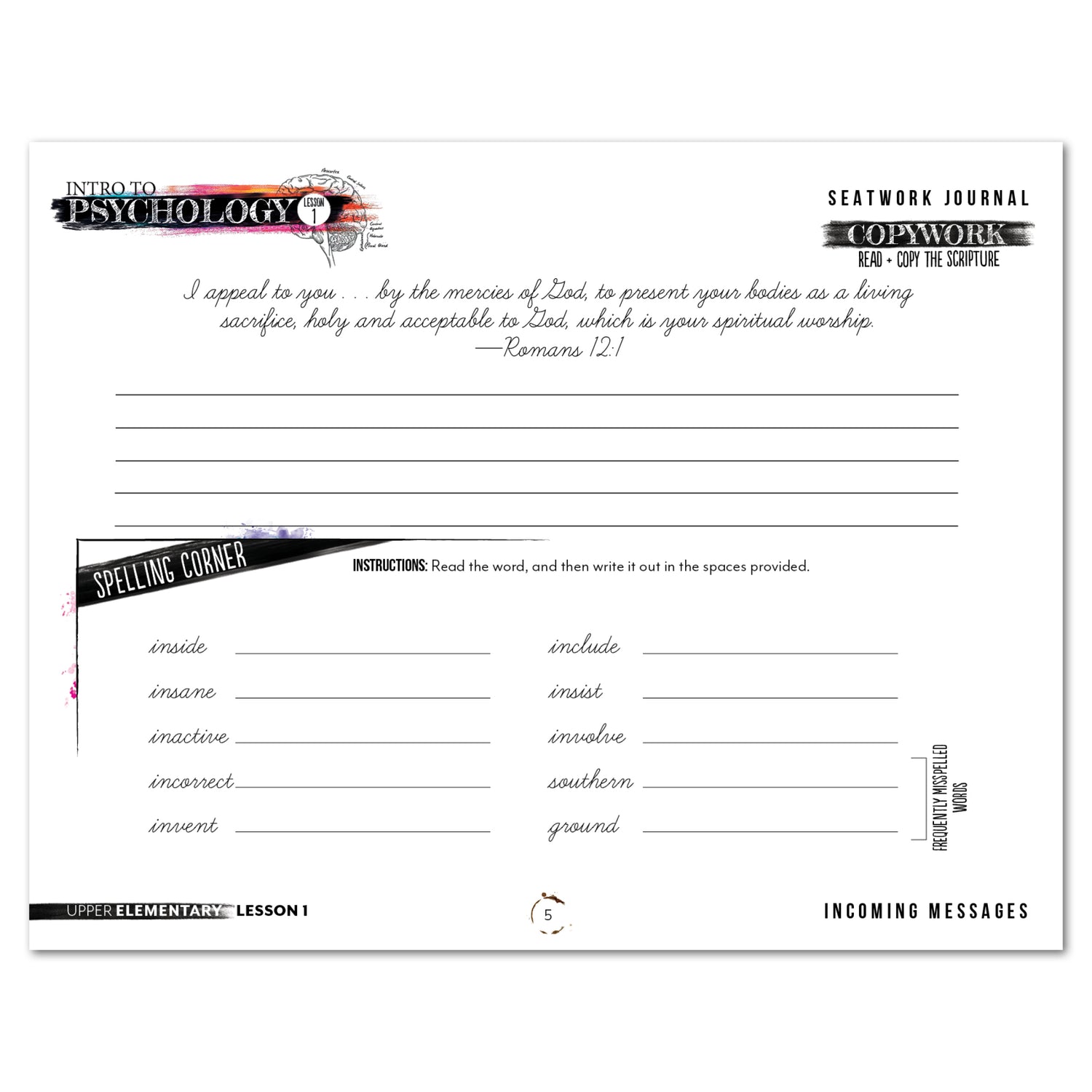 Psychology homeschool unit study digital student seatwork journal cursive in upper elementary worksheet