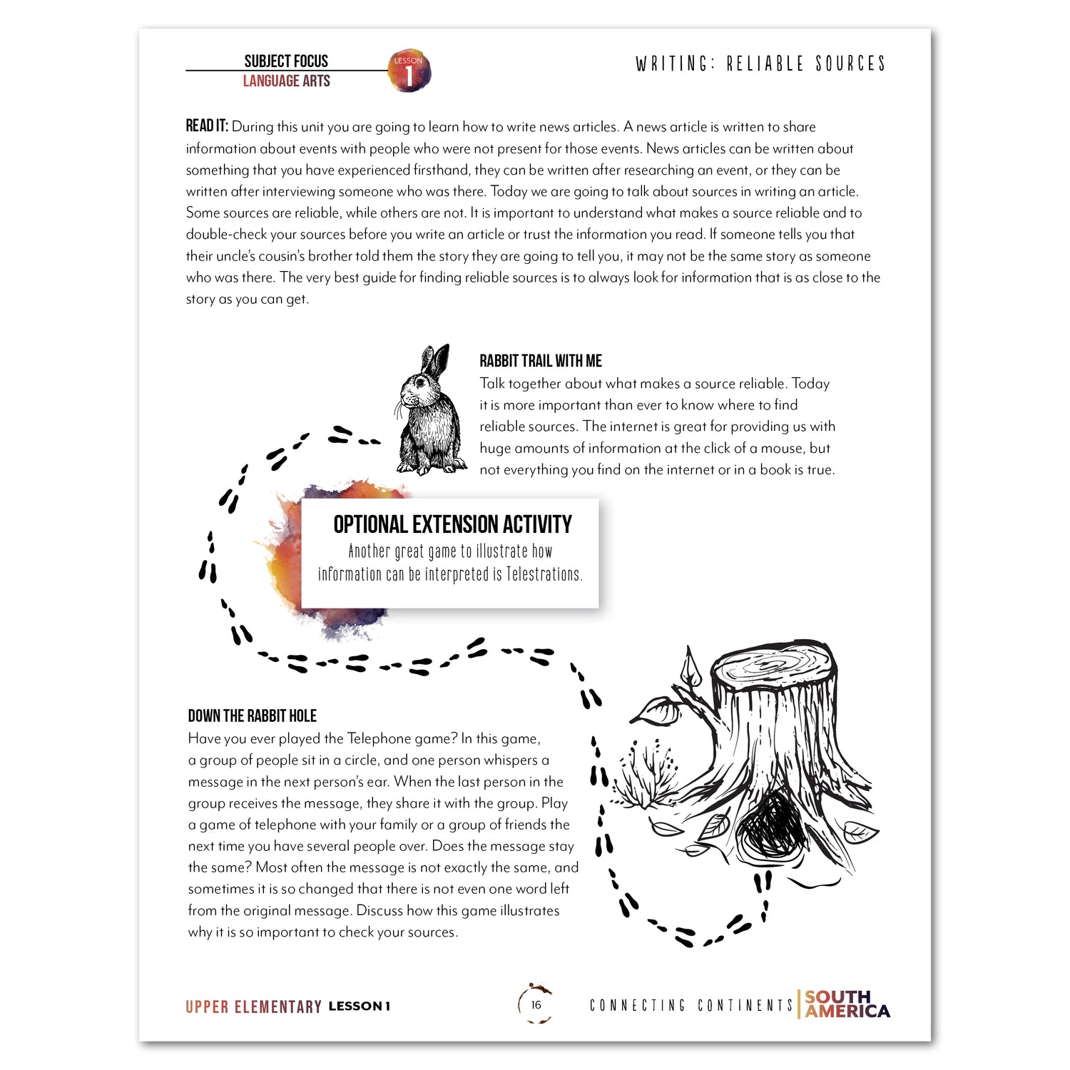 South America homeschool unit study printed student workbook Upper Elementary writing reliable sources