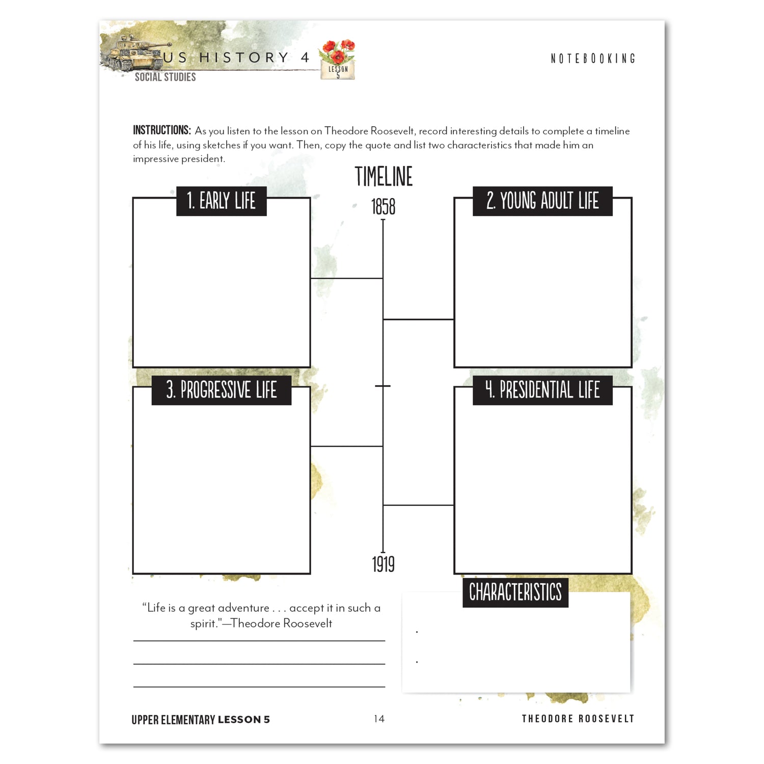 US History 4: War & Reformation: 1900-1945 Homeschool Unit Study Printed Upper Elementary Student Book Lesson 5 Notebooking