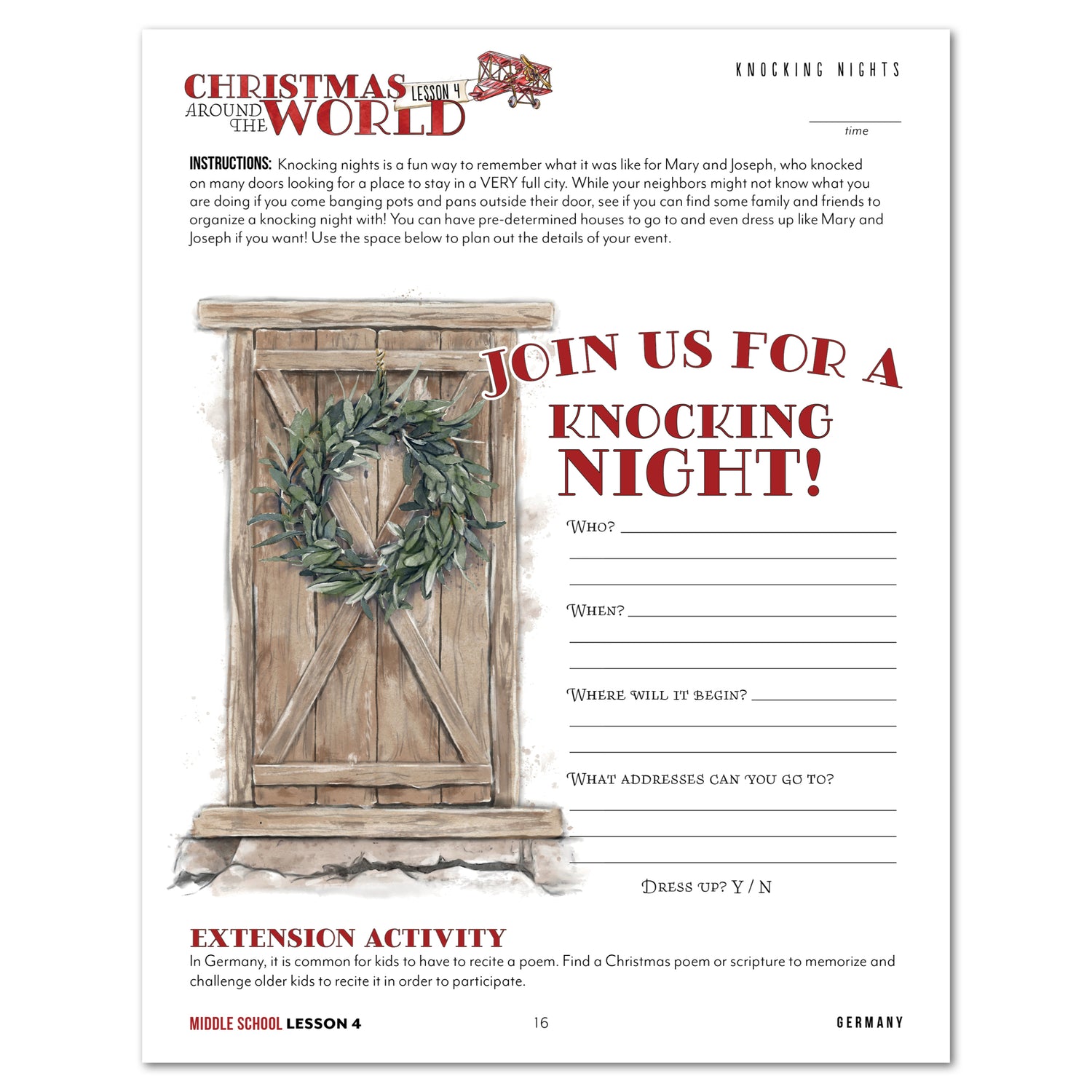 Christmas Around the World Homeschool Unit Study Printed Middle School Student Book Lesson 4 Knocking Nights