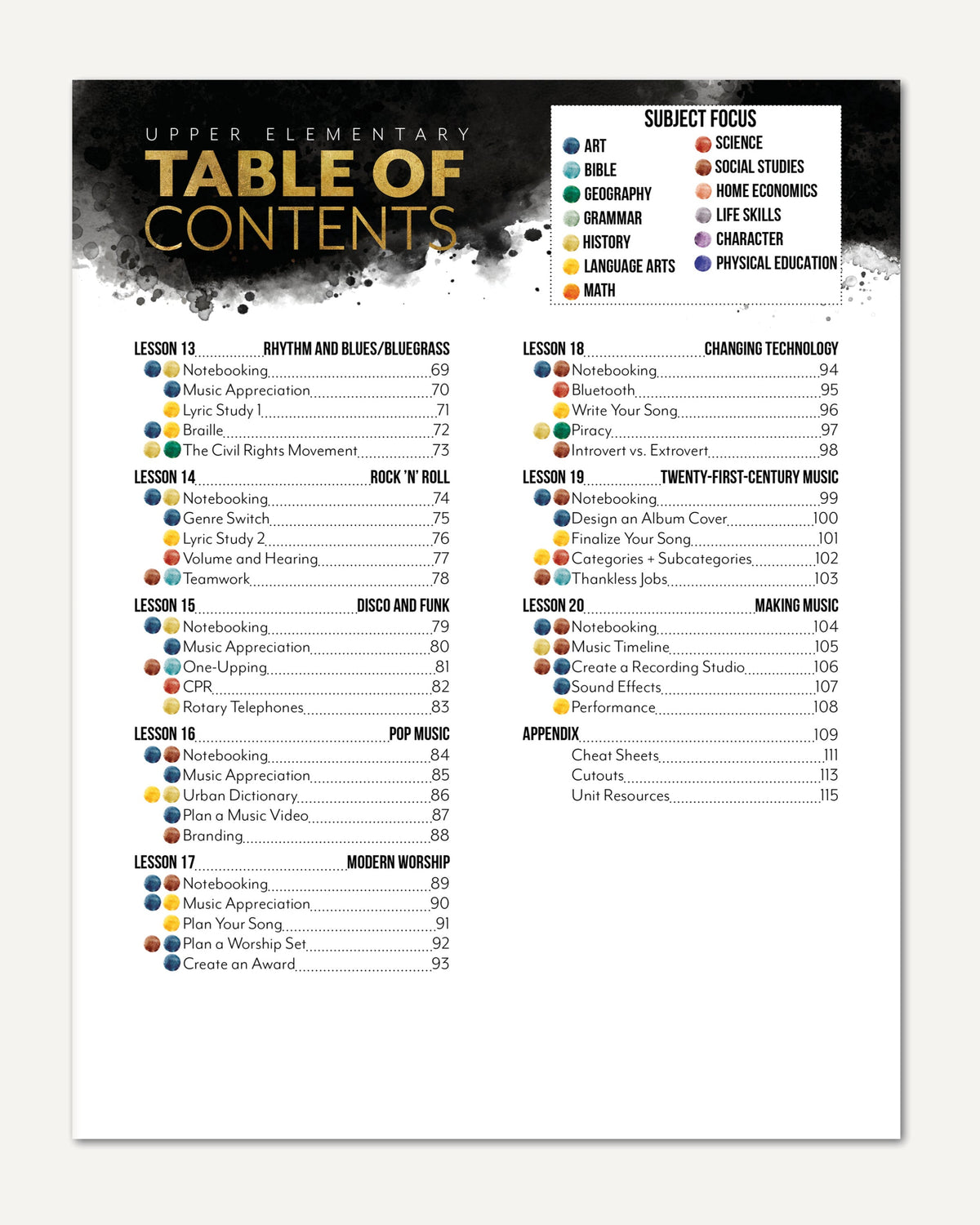 Music homeschool unit study digital student workbook table of contents part two upper elementary