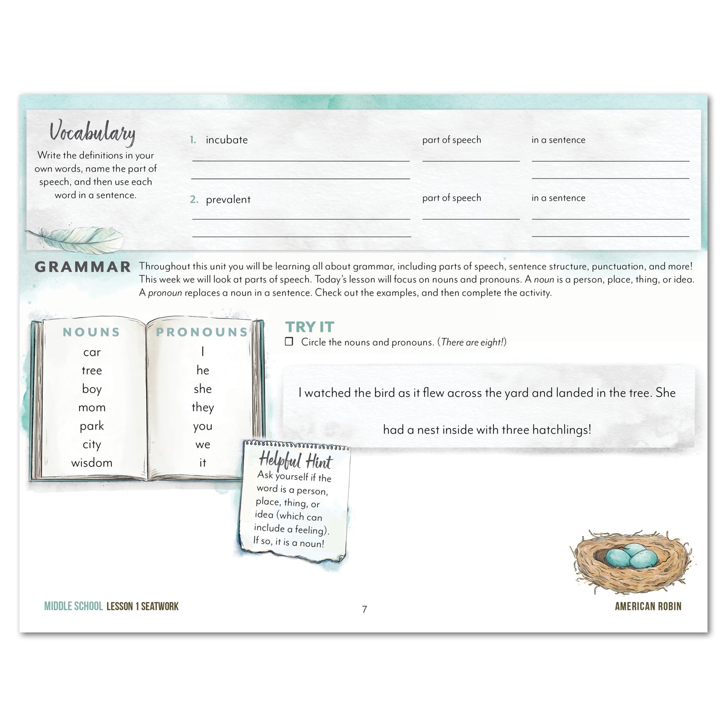 North American Birds part two homeschool unit study digital student seatwork journal in manuscript for middle school lesson one