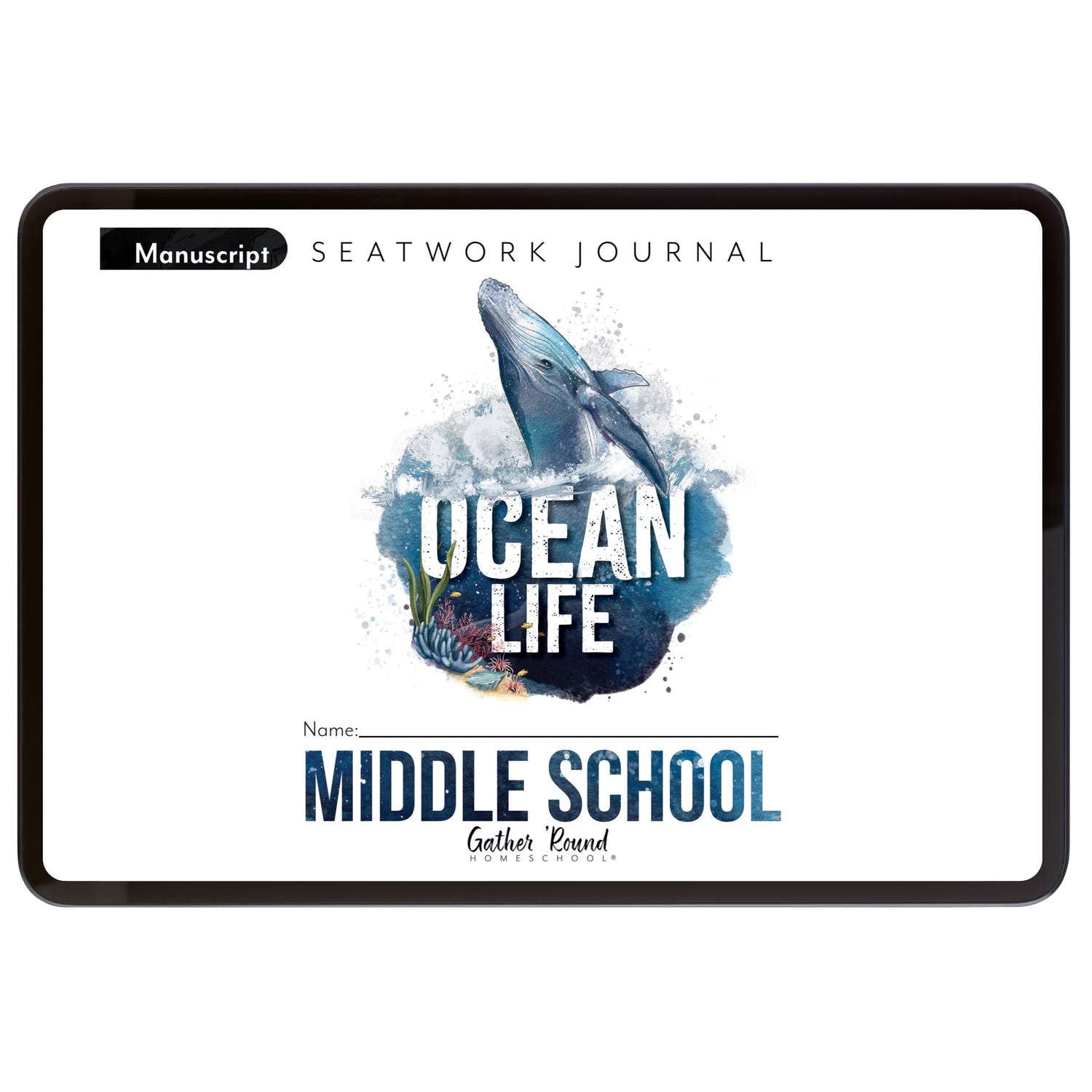 Ocean Life homeschool unit study digital seatwork journal in manuscript for middle school