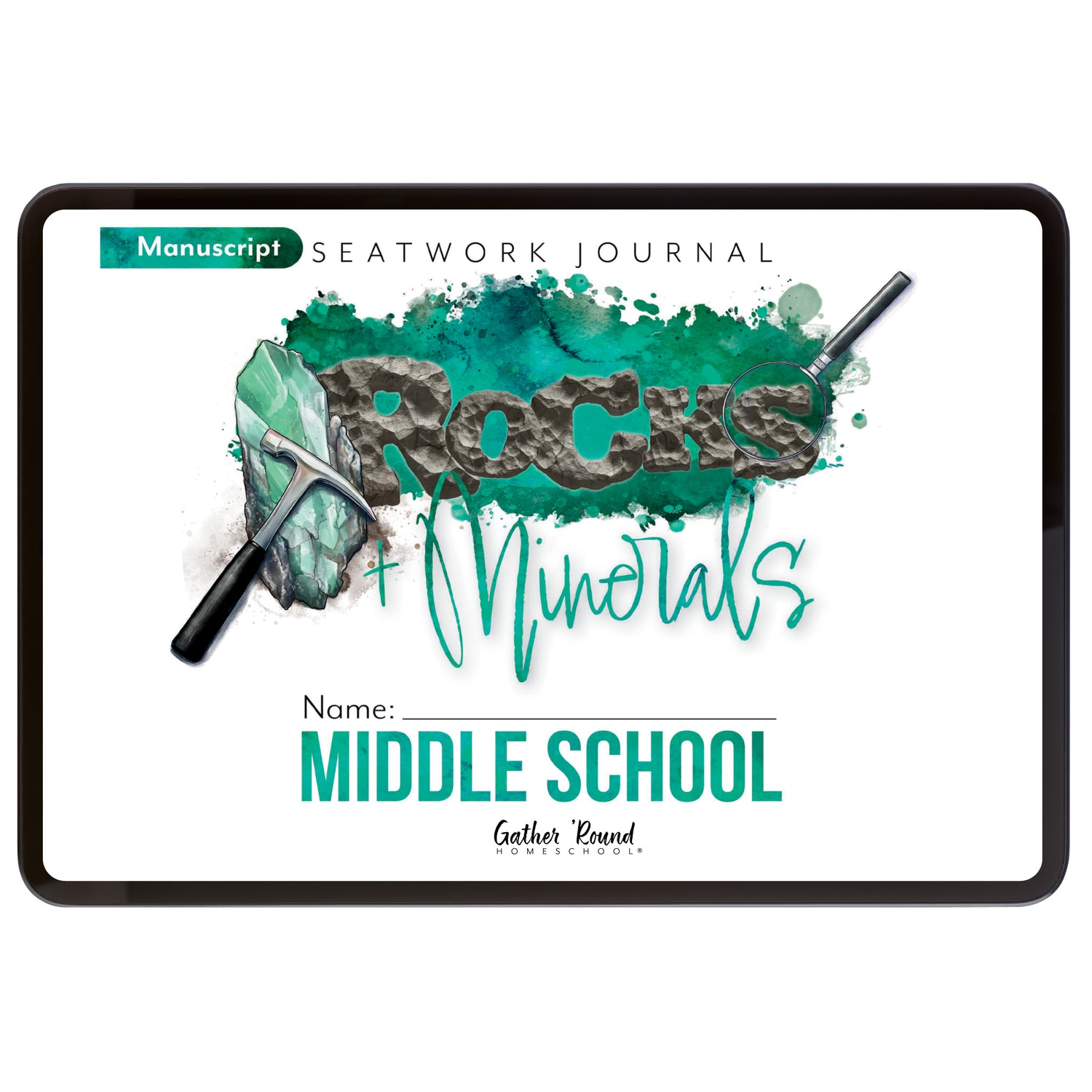 Rocks + Minerals homeschool unit study digital student seatwork journal in mansucript for Middle School