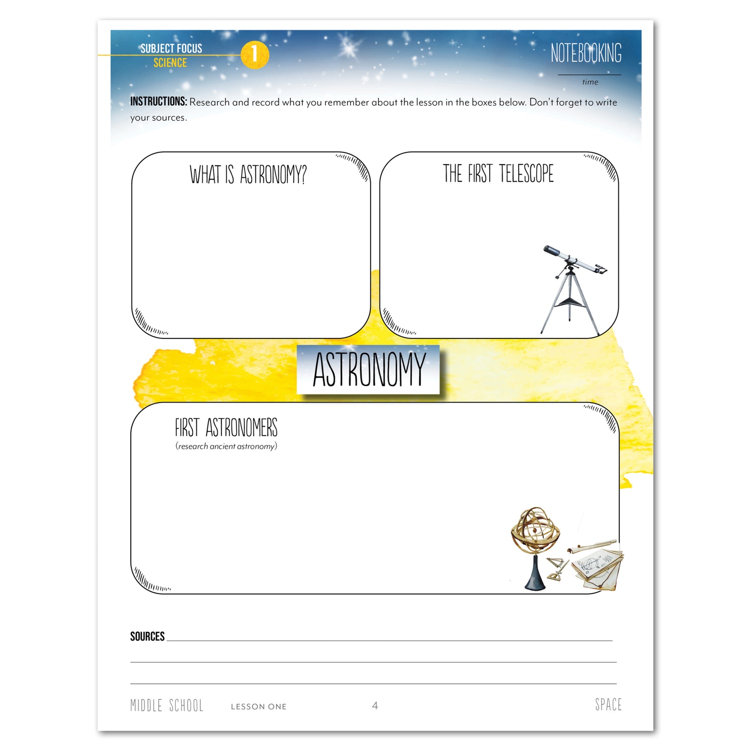 Space homeschool unit study print student workbook student workbook Middle School notebooking