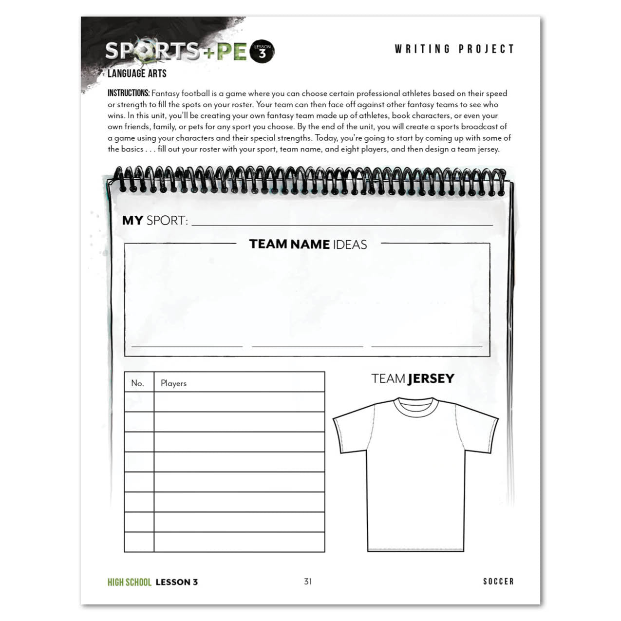 Sports + PE homeschool unit study print student workbook high school writing project