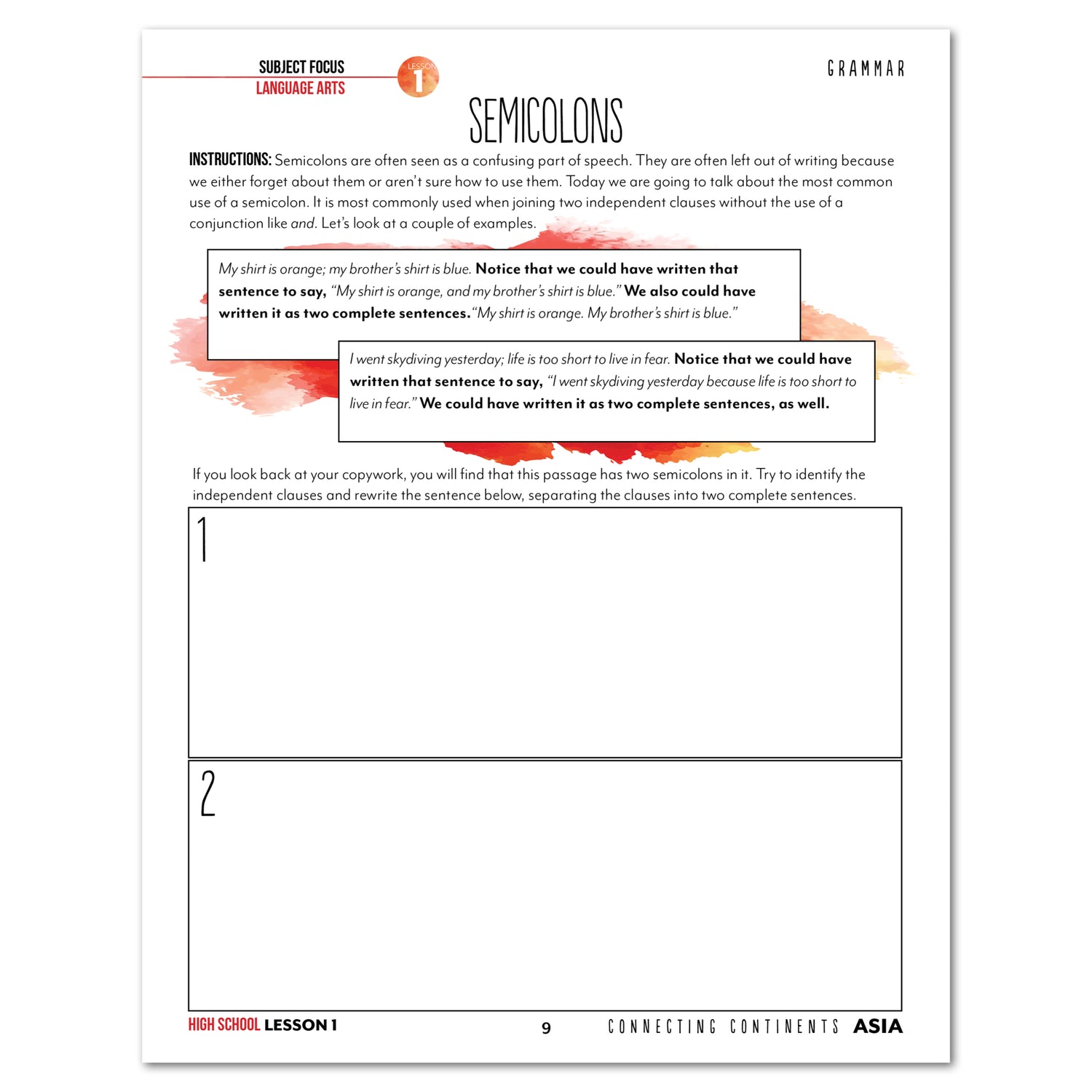 Asia Homeschool Unit Study Printed High School Student Book Lesson 1 Page