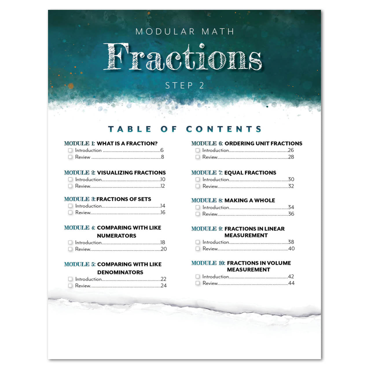 Fractions Level 2 Table of Contents