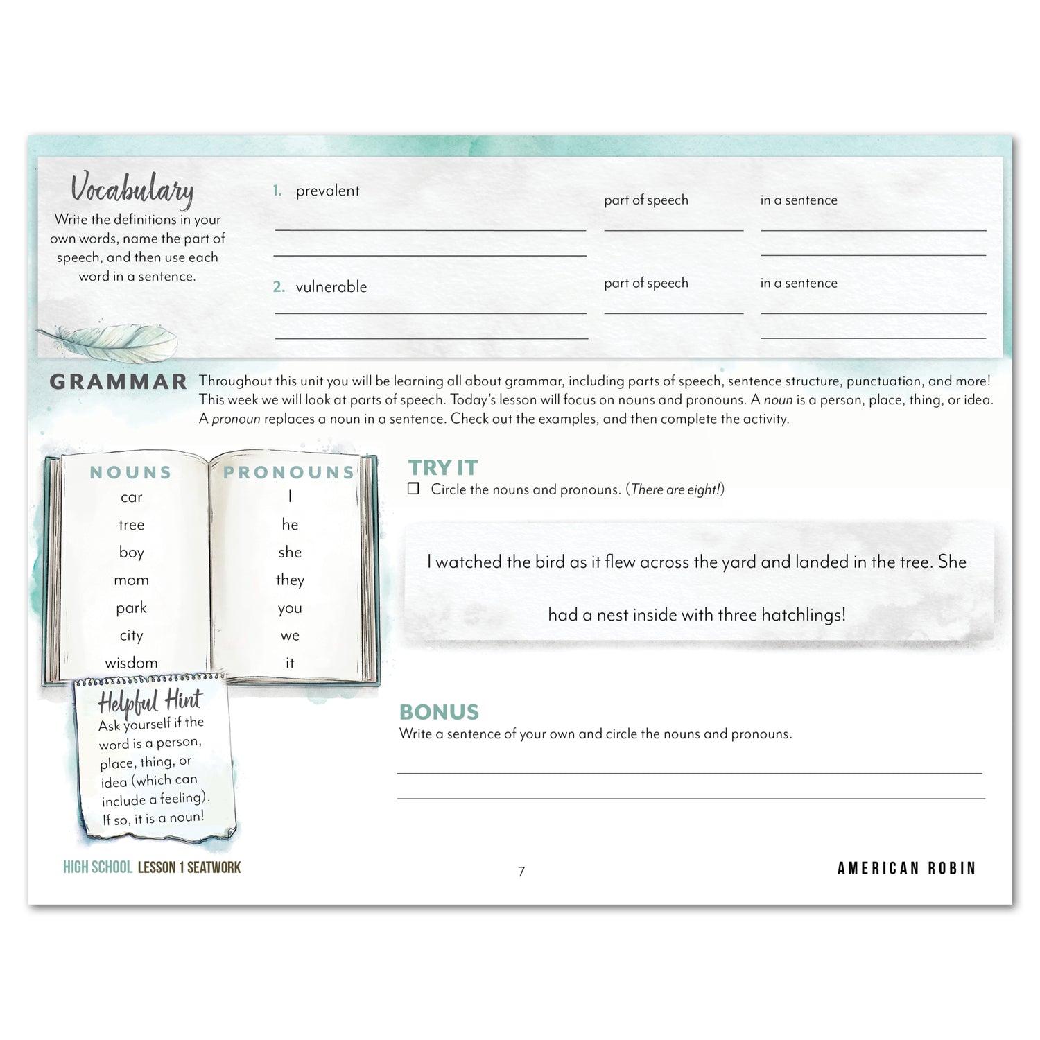 North American Birds part two homeschool unit study digital student seatwork journal in manuscript for high school lesson one