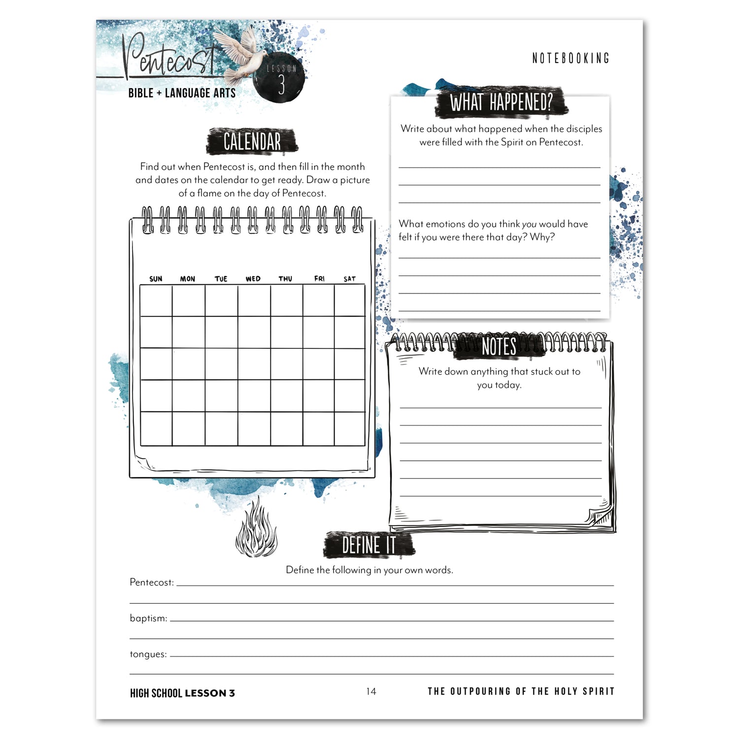 Pentecost Homeschool Unit Study Printed High School Student Book Lesson 3 Notebooking