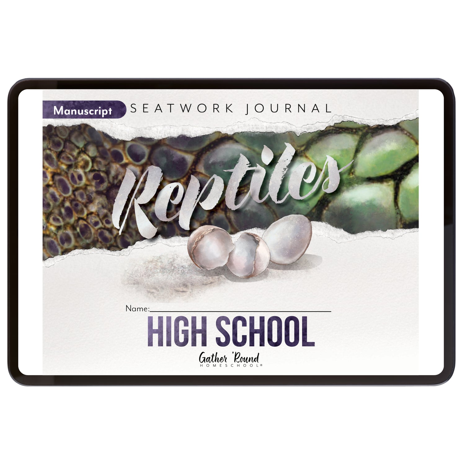 Reptiles homeschool unit study digital student seatwork journal in manuscript for High School