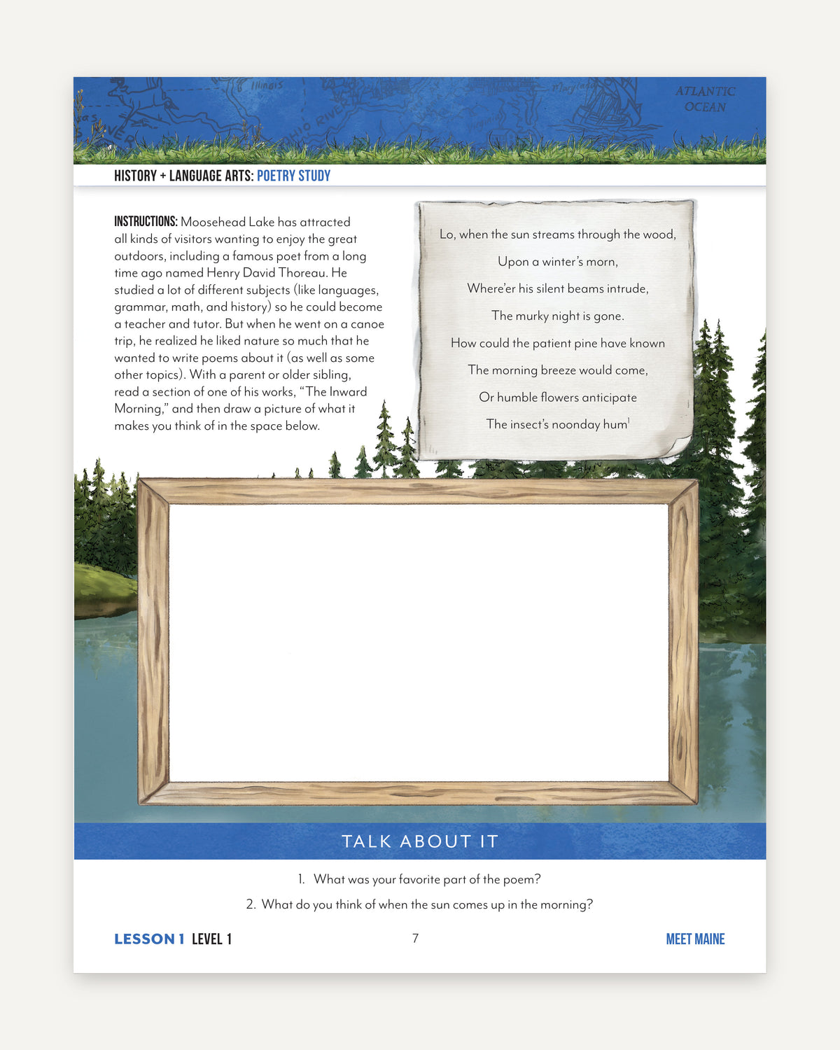 Fifty States: Maine homeschool unit study, digital Level 1 Student Book Sample Page