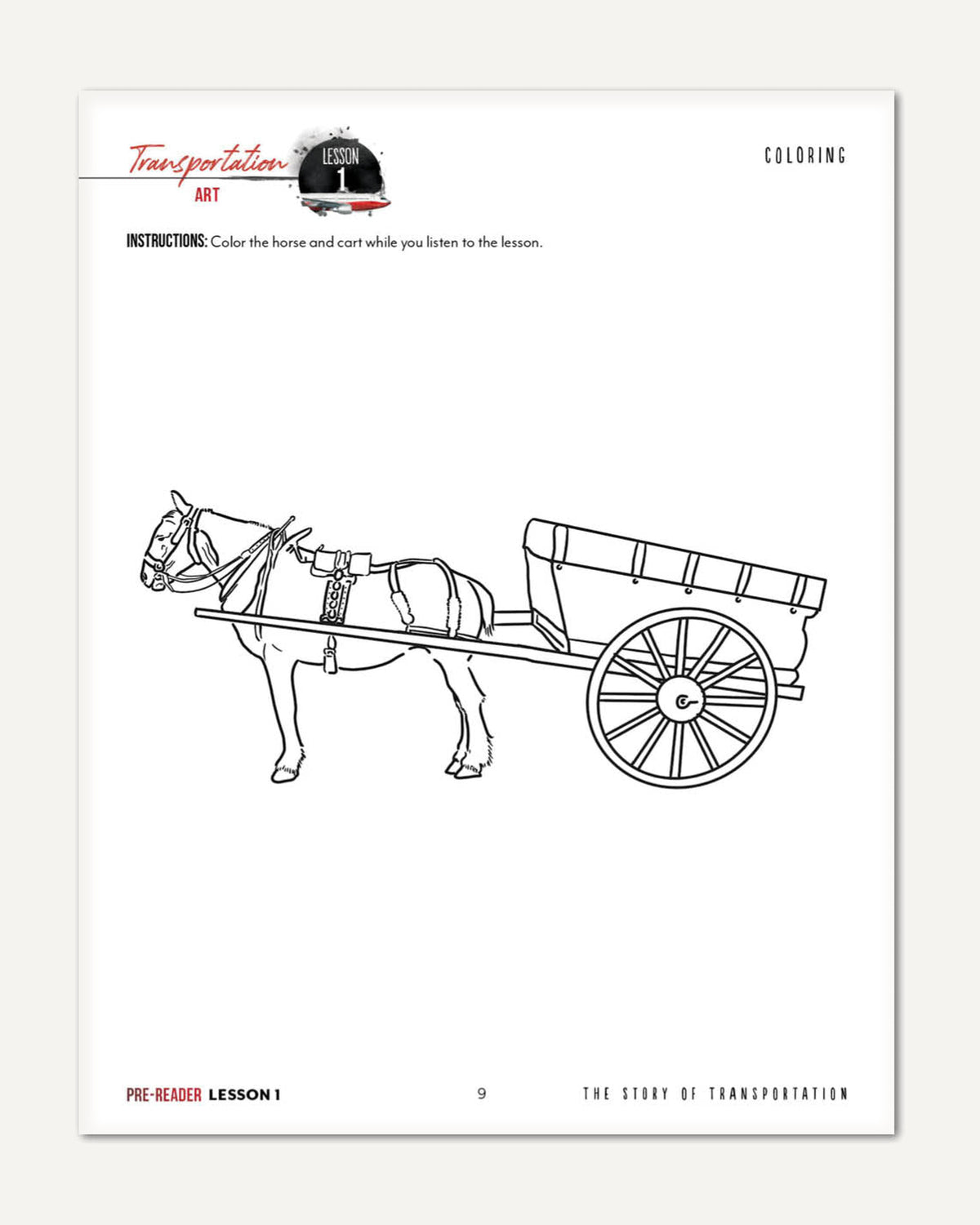 Transportation Homeschool Unit Study Digital Pre-Reader Student Book Lesson 1 Coloring