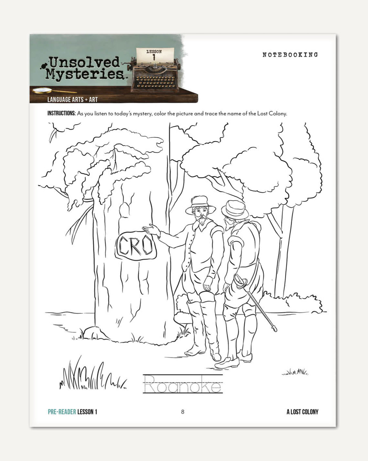 Unsolved Mysteries Homeschool Unit Study Digital Pre-Reader Student Book Lesson 1 Notebooking