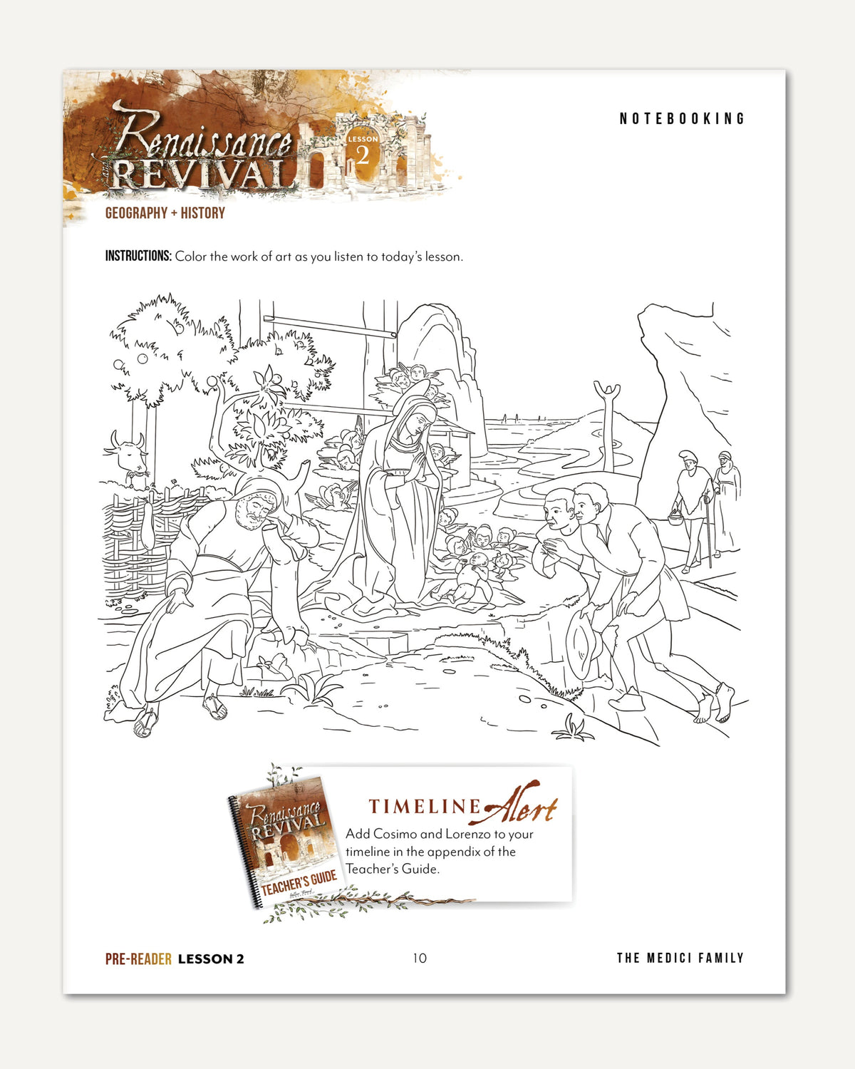 Renaissance and Revival Homeschool Unit Study Printed Digital Pre-Reader Student Book Lesson 2 Notebooking