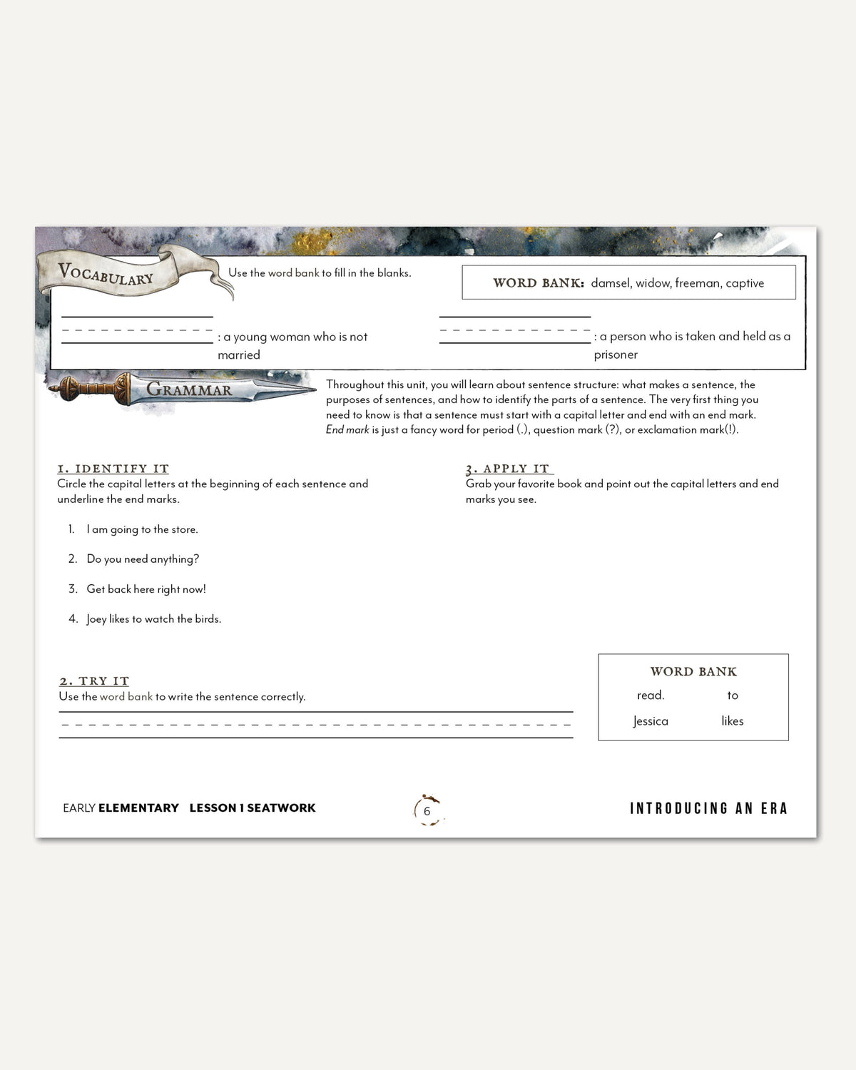 Middle Ages homeschool unit study digital student seatwork book in manuscript for early elementary lesson one