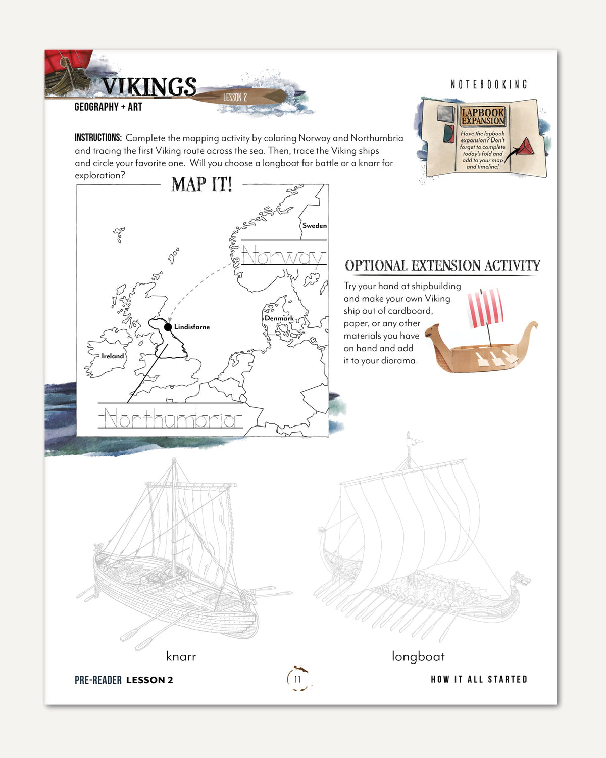 Vikings Homeschool Unit Study Digital Pre-Reader Student Book Lesson 1 Notebooking