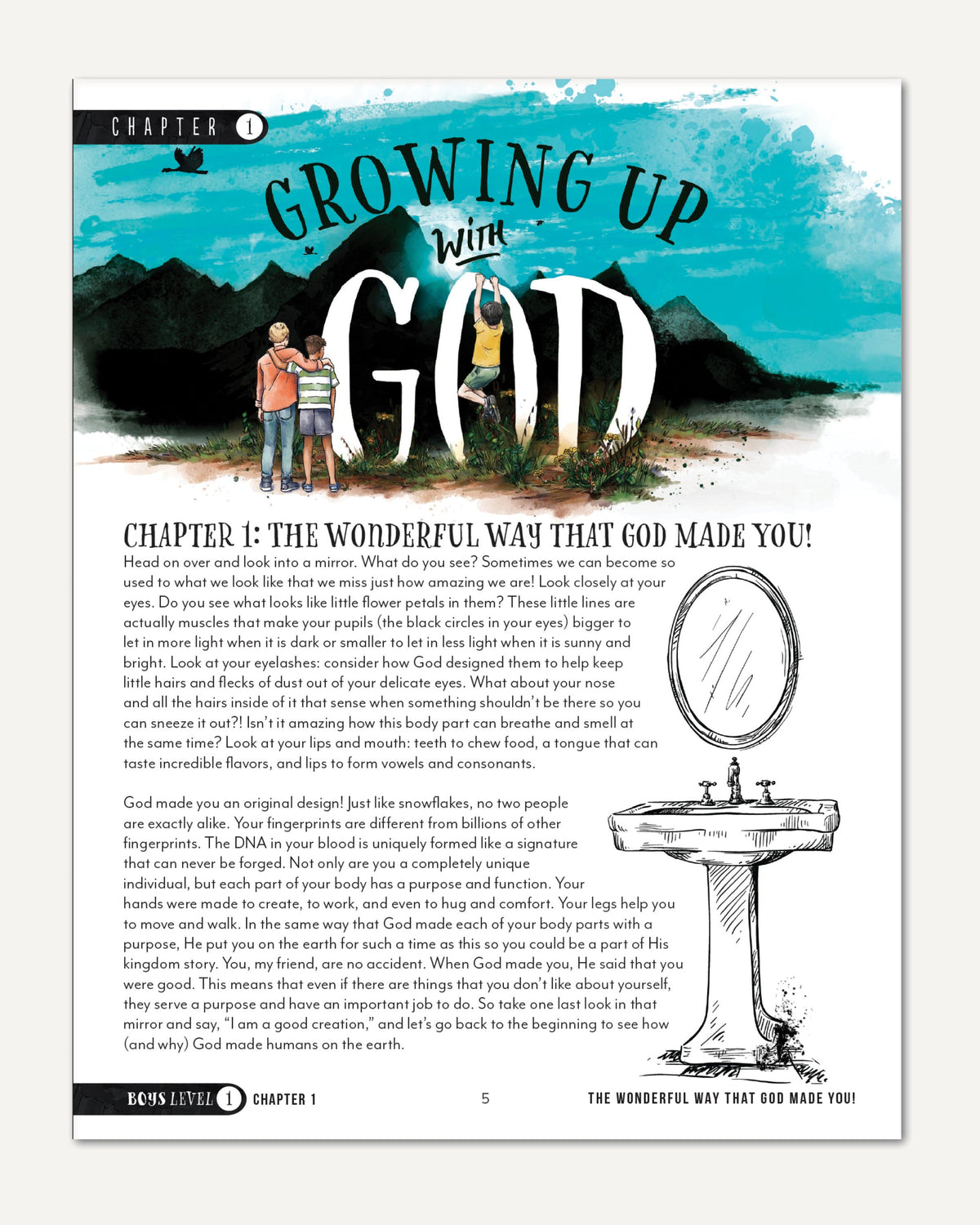 Growing Up with God Homeschool Unit Study Printed Boys Student Book Level 1 Chapter 1 The Wonderful Way God Made You