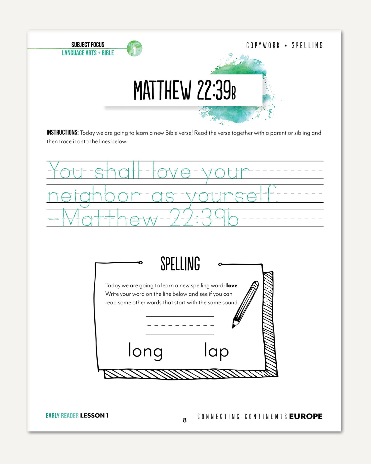 Europe homeschool unit study printed student book early reader lesson one