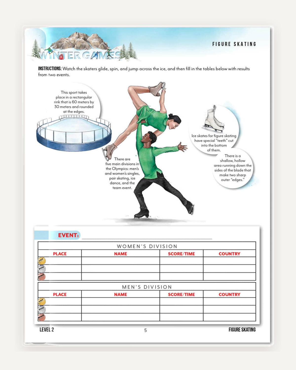 Winter Games Homeschool Unit Study Printed Level 2 Student Book Figure Skating