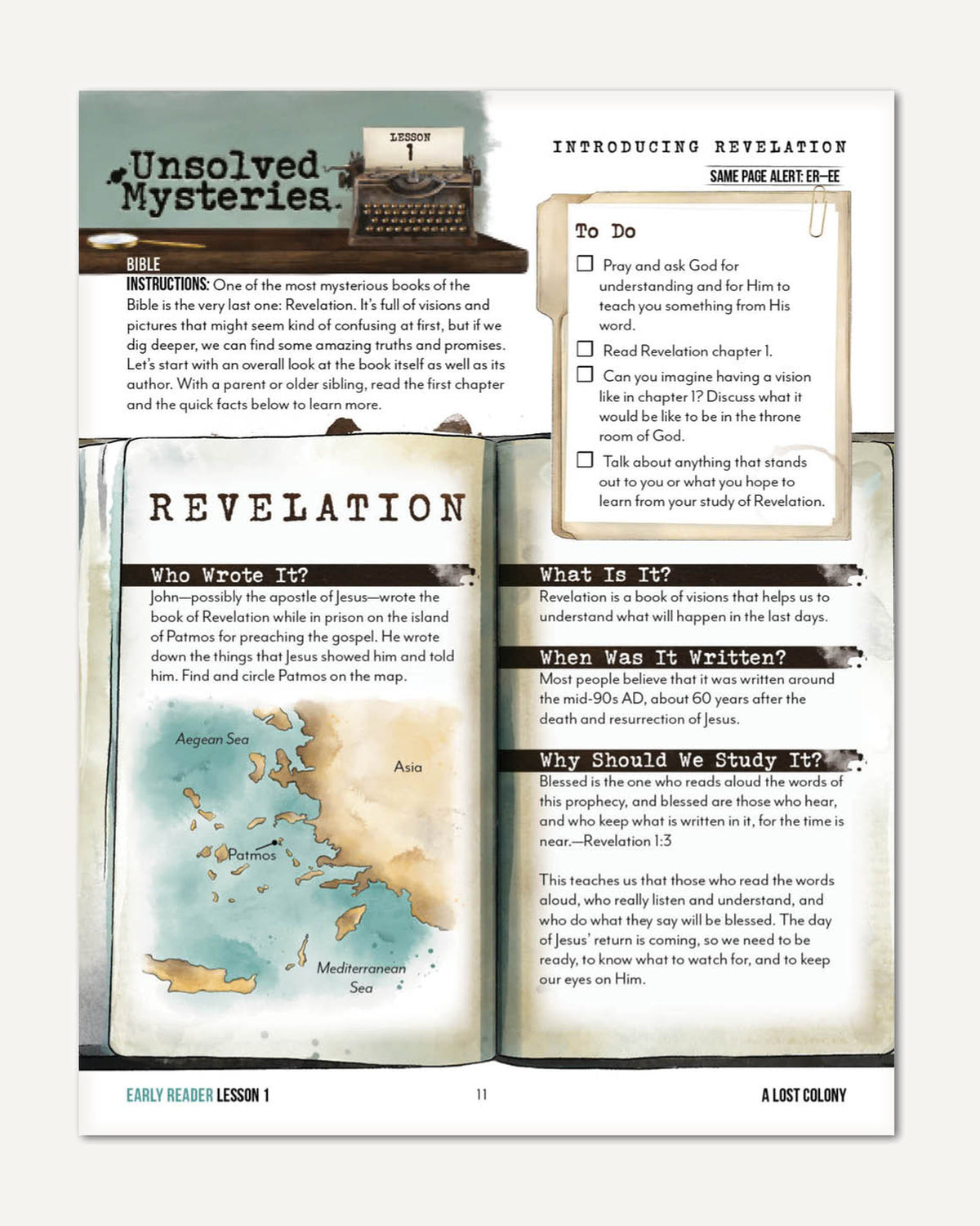 Unsolved Mysteries Homeschool Unit Study Printed Early Reader Student Book Lesson 1 Introducing Revelation
