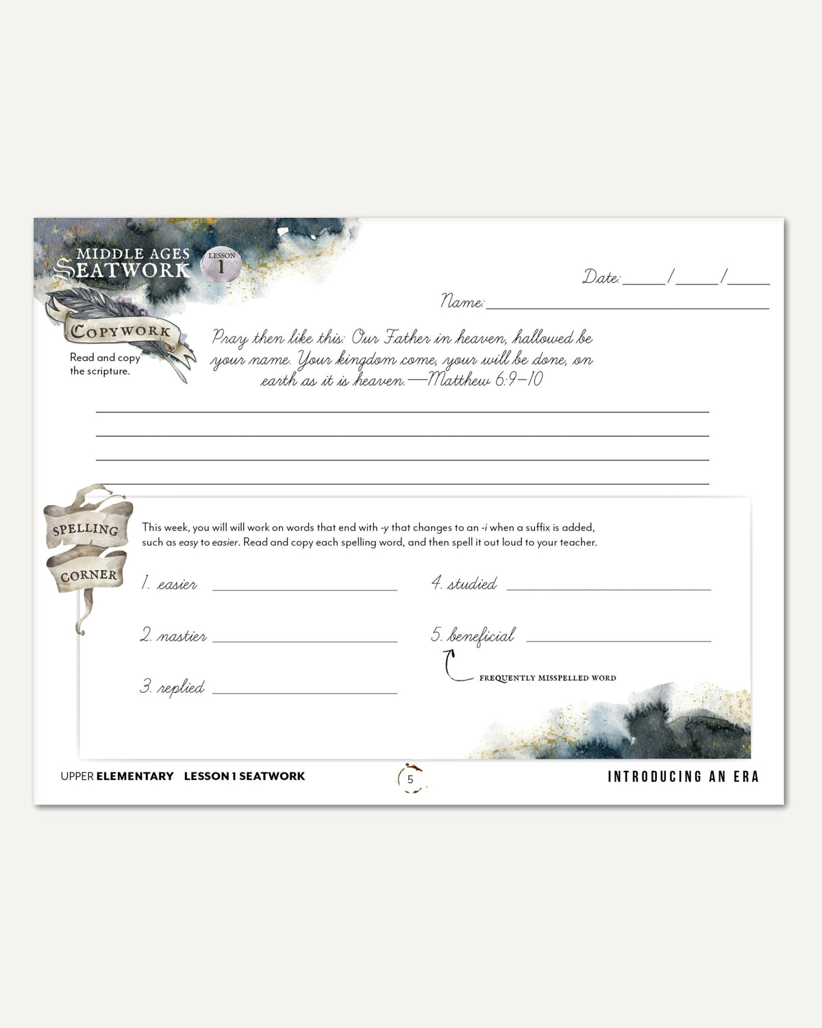 Middle Ages homeschool unit study digital student seatwork book in cursive for upper elementary lesson one