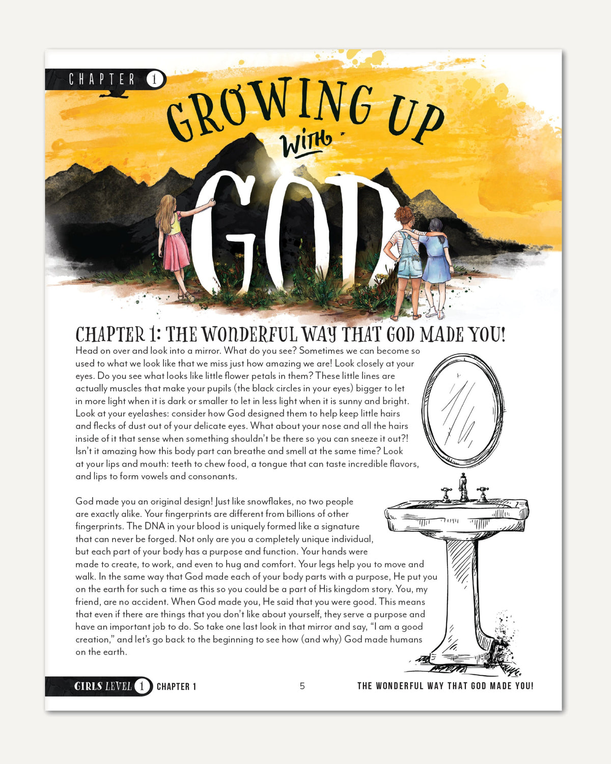 Growing Up with God Homeschool Unit Study Printed Girls Student Book Level 1 Chapter 1 The Wonderful Way God Made You