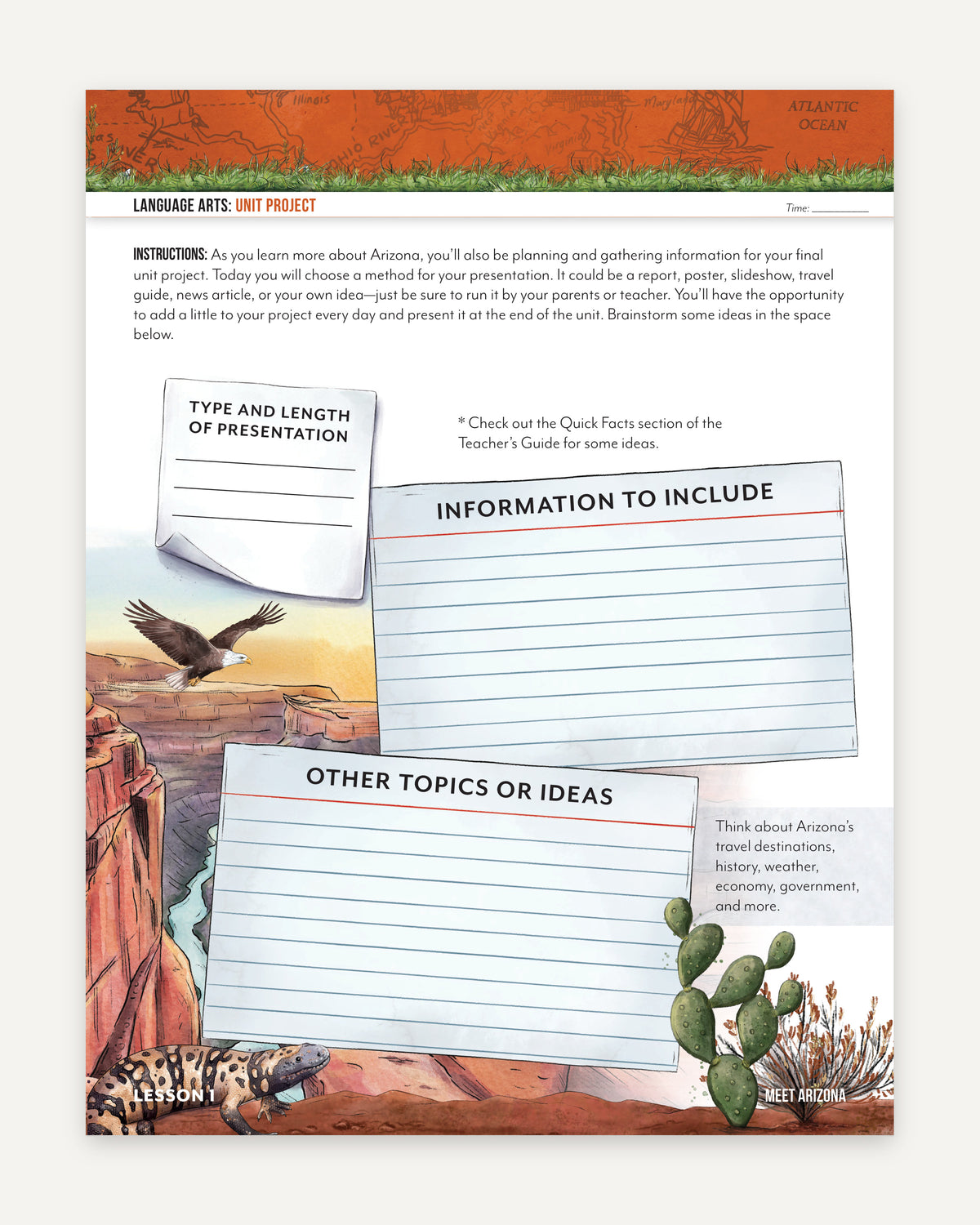 Arizona Fifty States Homeschool Unit Study Digital Student Book Page Level 3 Lesson 1