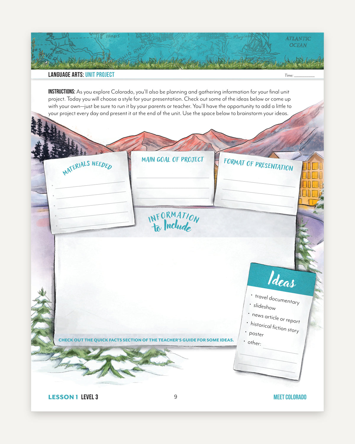 Colorado Fifty States Homeschool Unit Study Digital Student Book Level 3 Lesson 1 Page