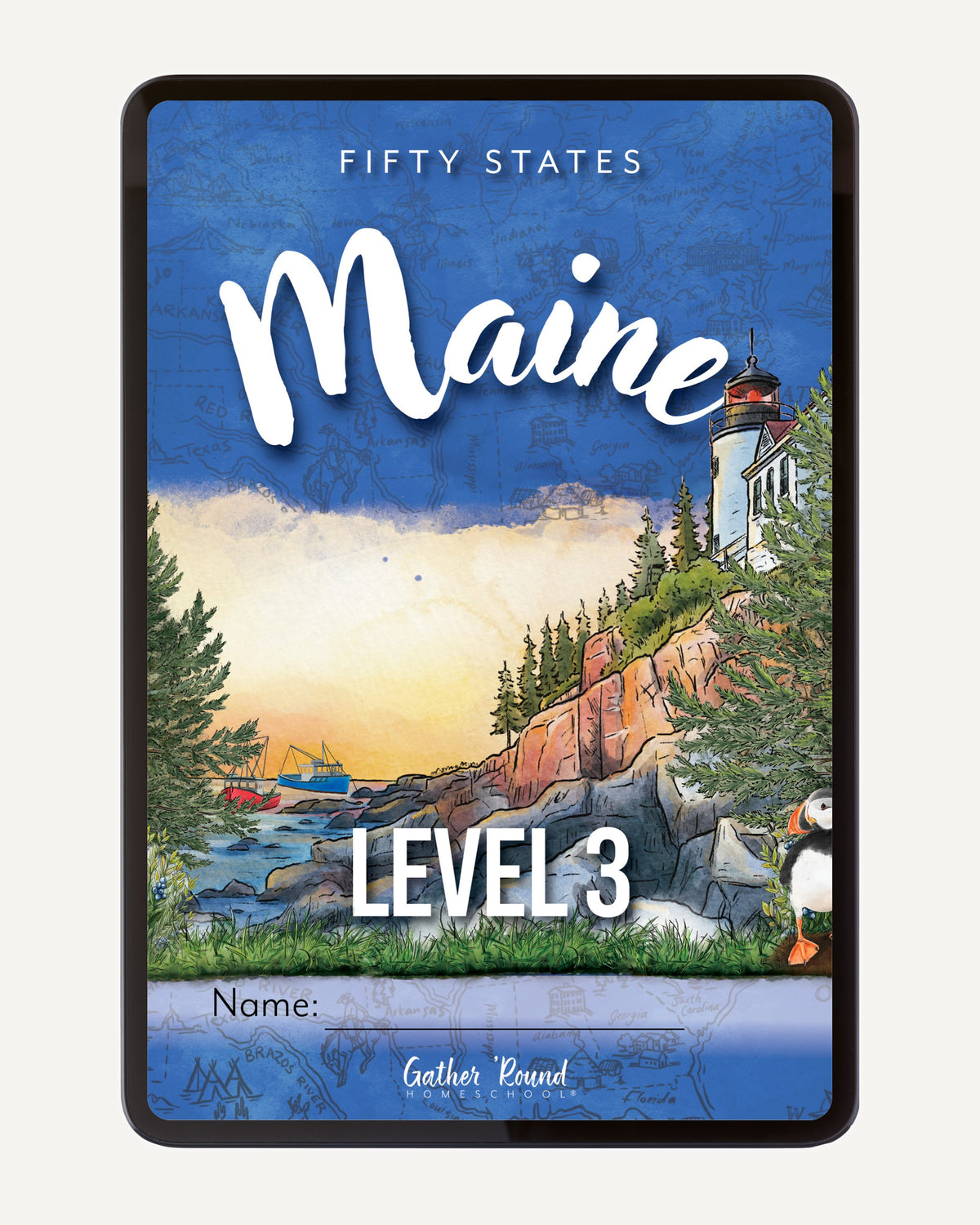 Fifty States: Maine homeschool unit study, digital Level 3 Student Book Cover