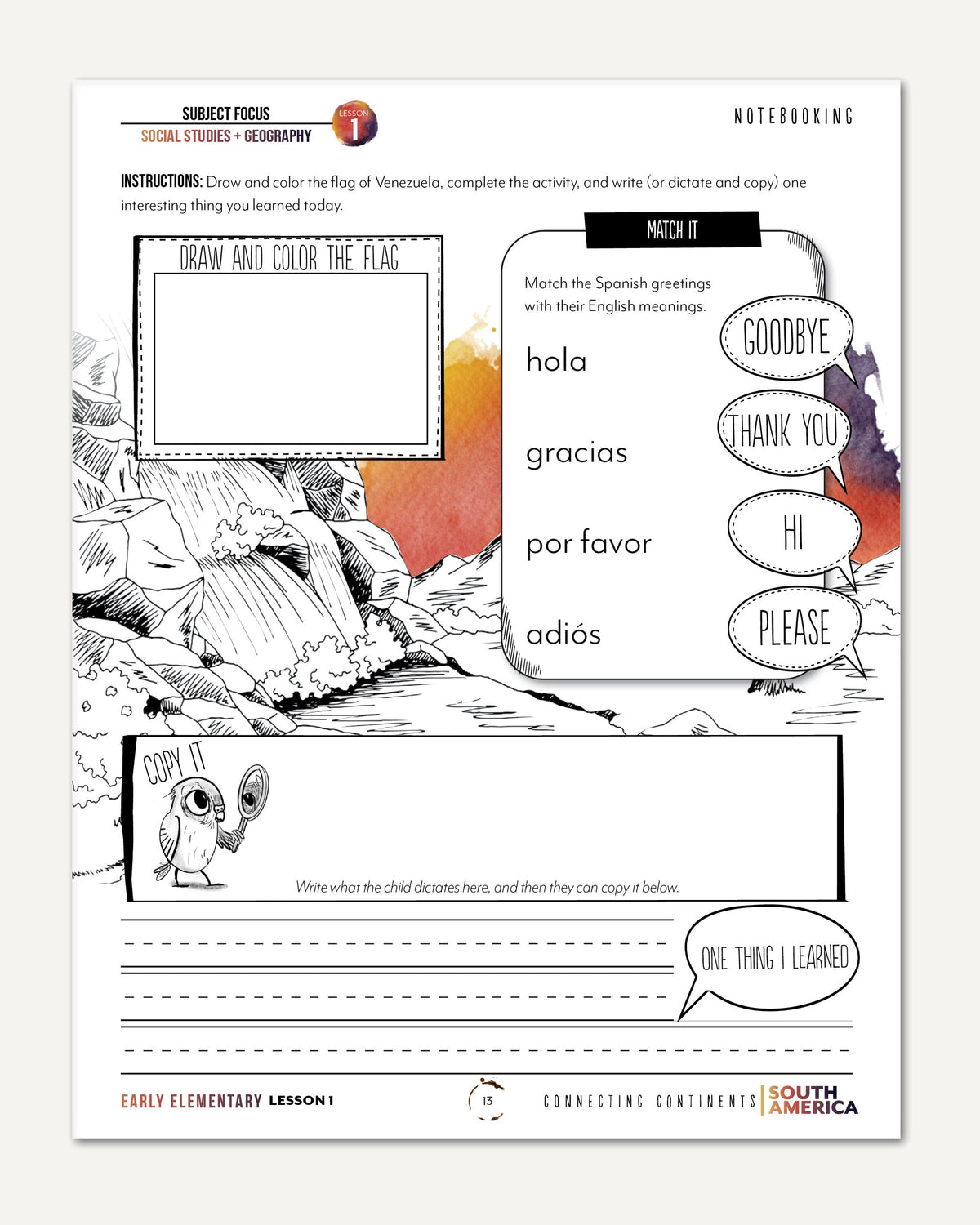 South America homeschool unit study digital student workbook in Early Elementary with Teacher's Guide combo notebooking worksheet