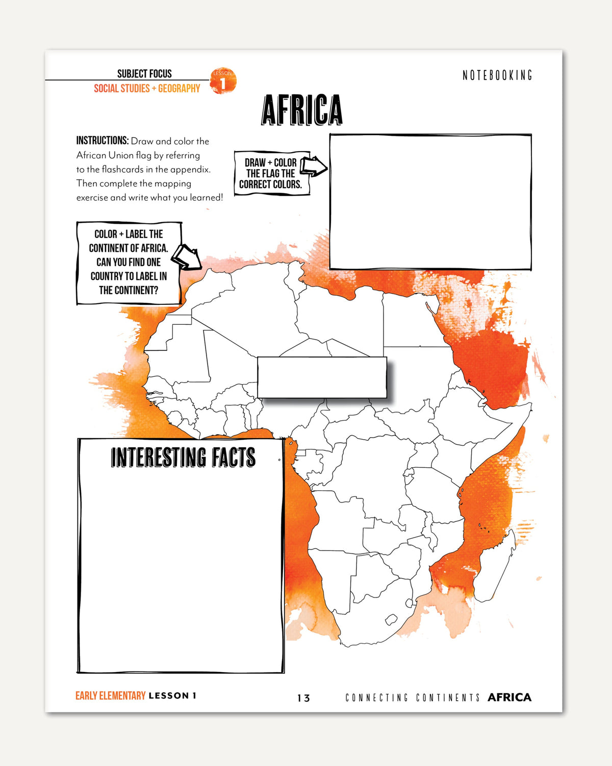 Africa homeschool unit study Printed Early Elementary Student Book Lesson 1 Page