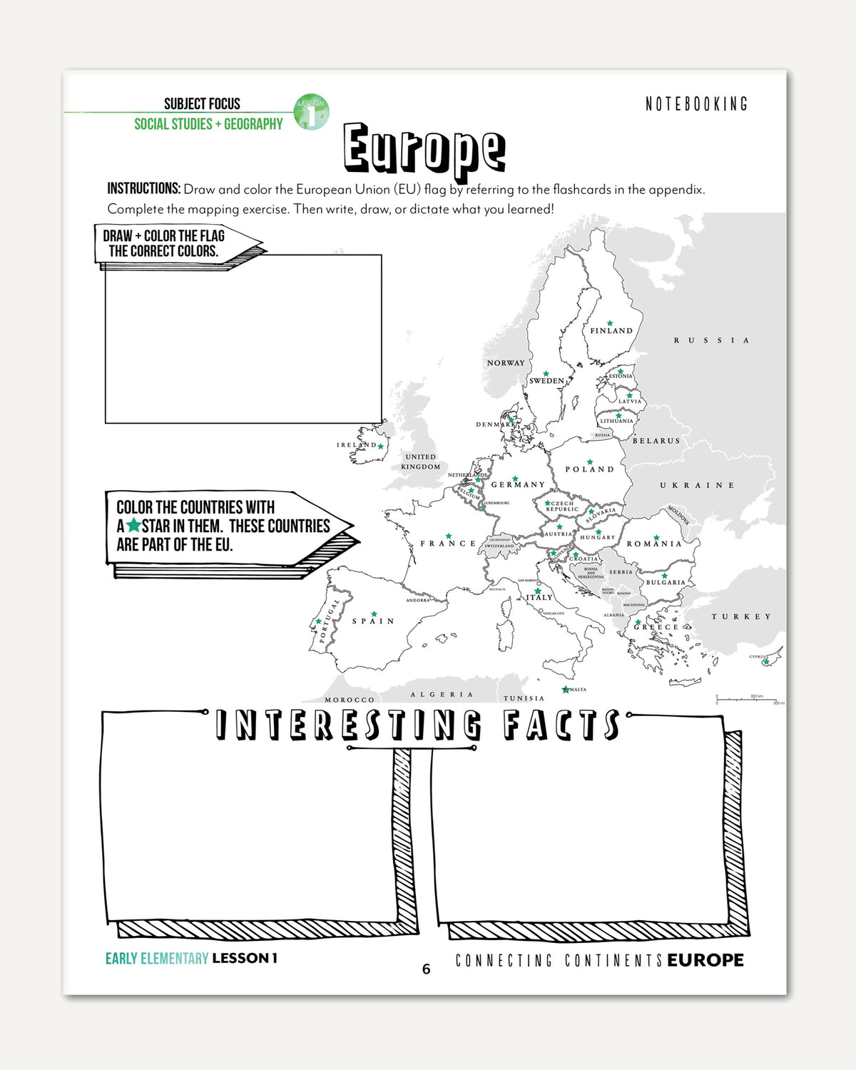 Europe homeschool unit study printed student book early elementary lesson one