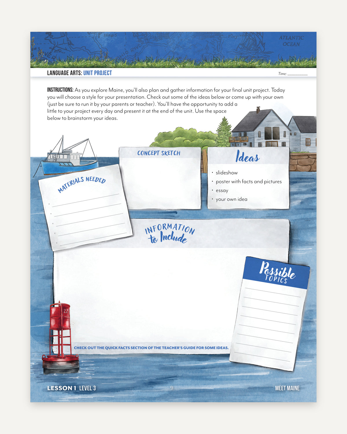 Fifty States: Maine homeschool unit study, digital Level 3 Student Book Sample Page