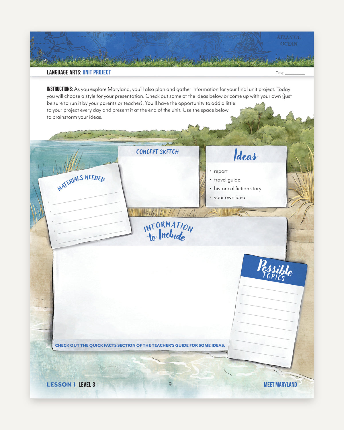 Fifty States: Maryland homeschool unit study, digital Level 3 Student Book Sample Page