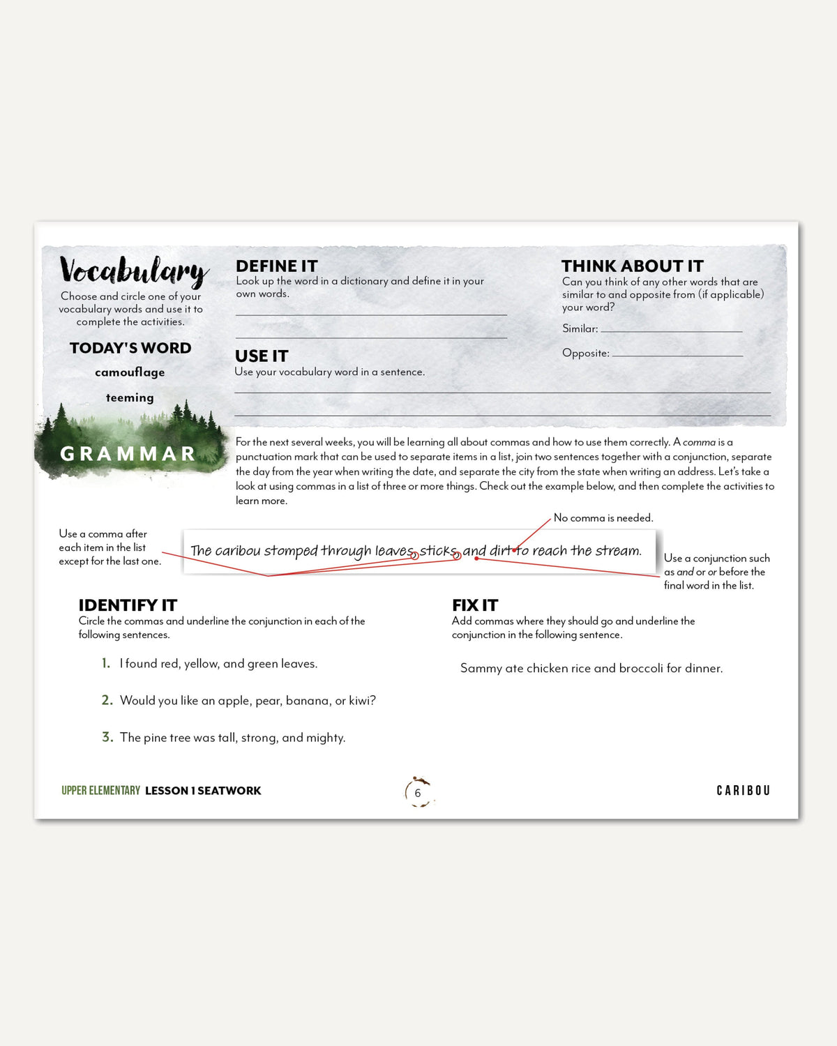 North American Forest Animals homeschool unit study digital student seatwork journal in manuscript for upper elementary lesson one